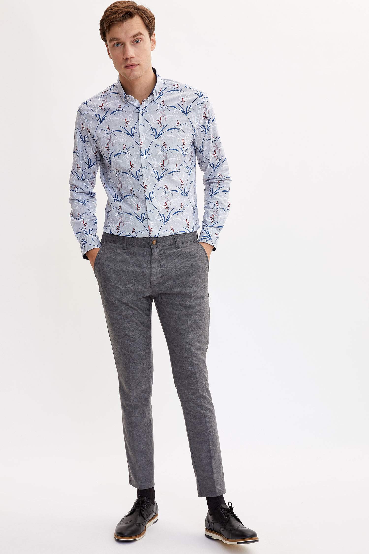 Çiçekli Slim Fit Gömlek