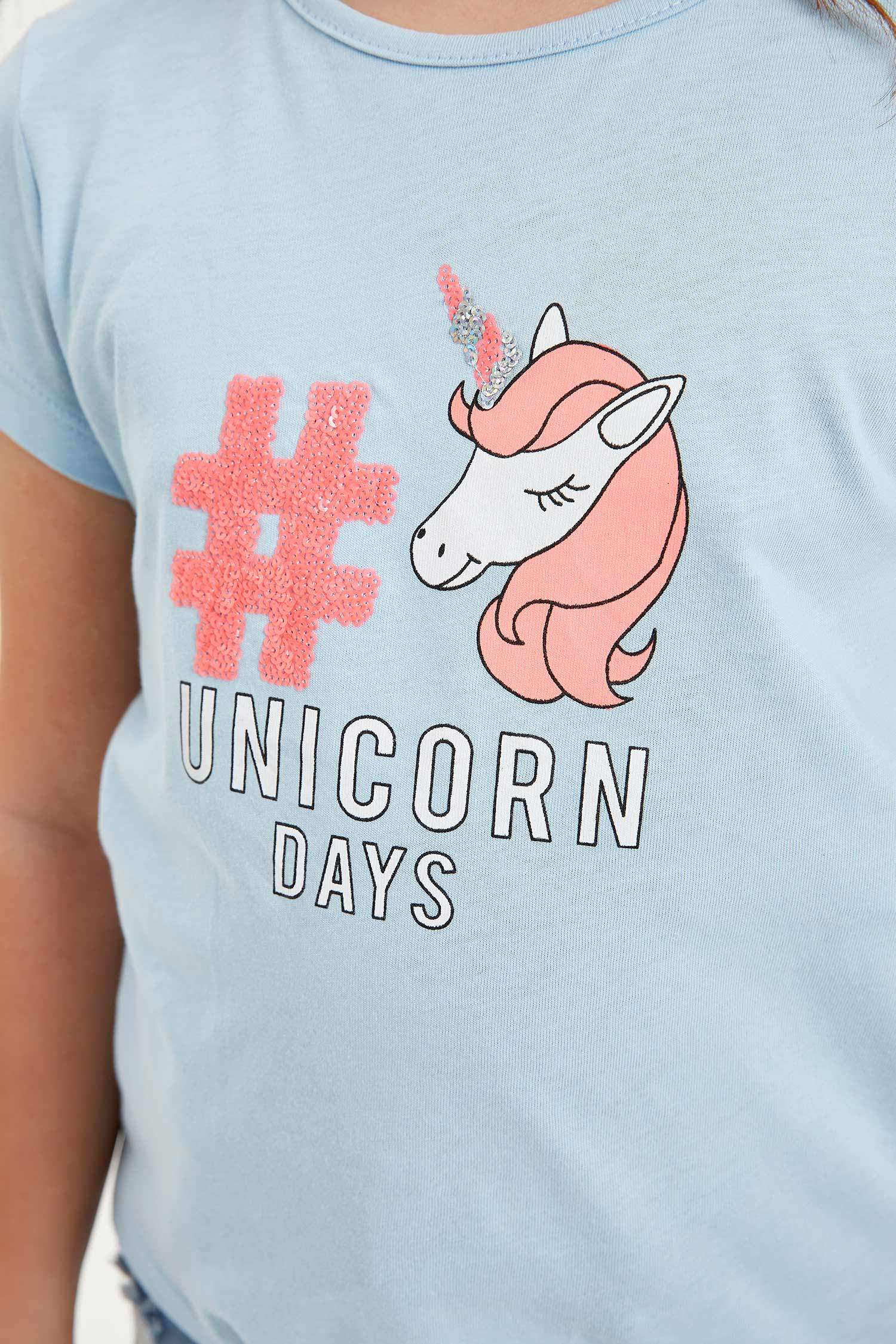 Kız Çocuk Unicorn Baskılı Tişört