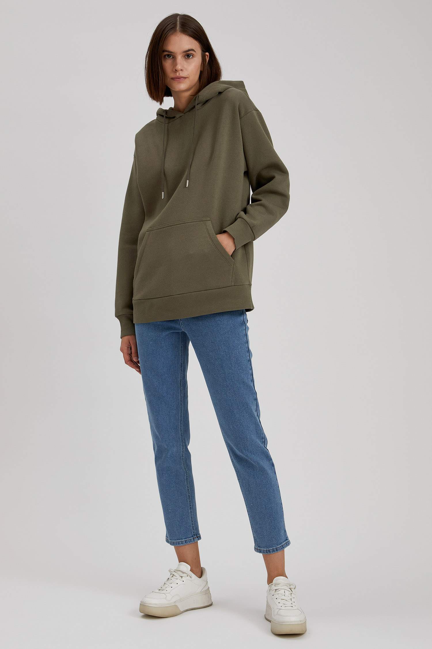 Loose Fit Kapüşonlu Cepli Uzun Kollu Sweatshirt