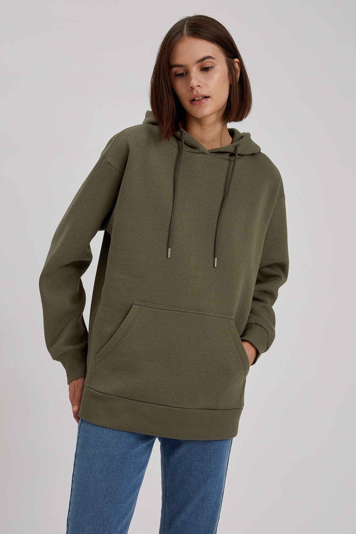 Loose Fit Kapüşonlu Cepli Uzun Kollu Sweatshirt