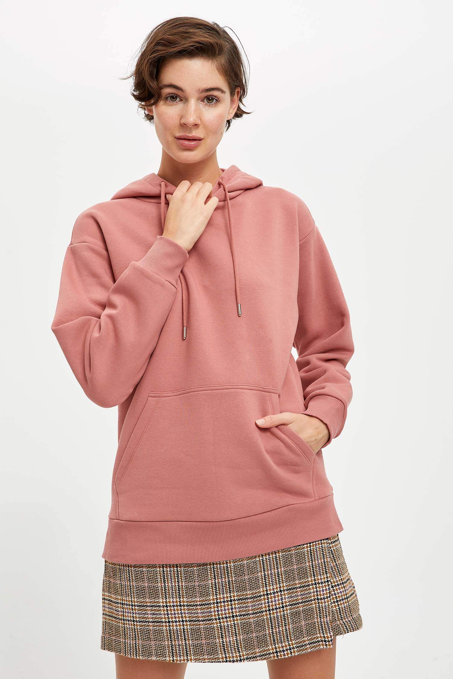 Loose Fit Kapüşonlu Cepli Uzun Kollu Sweatshirt