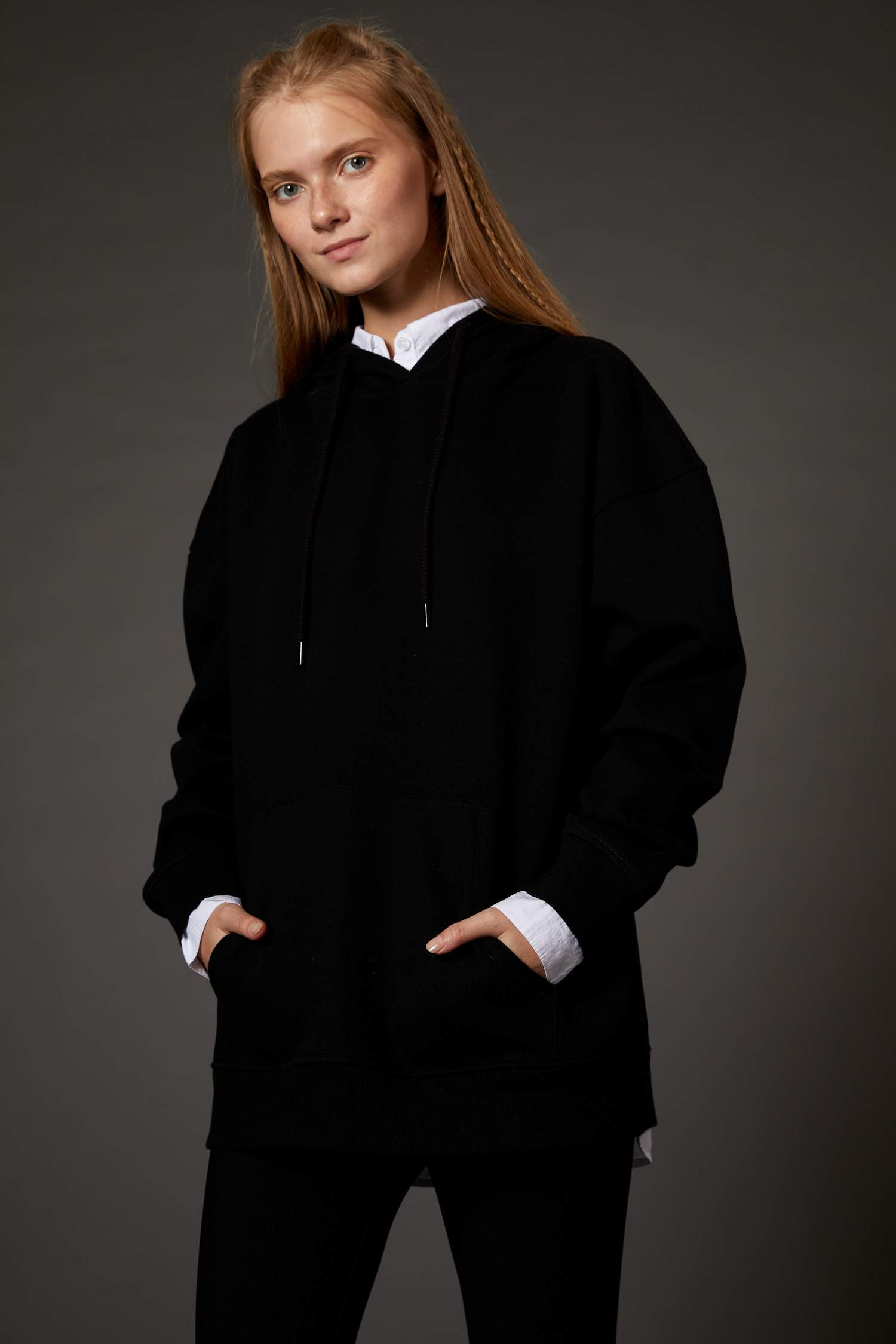 Loose Fit Kapüşonlu Cepli Uzun Kollu Sweatshirt