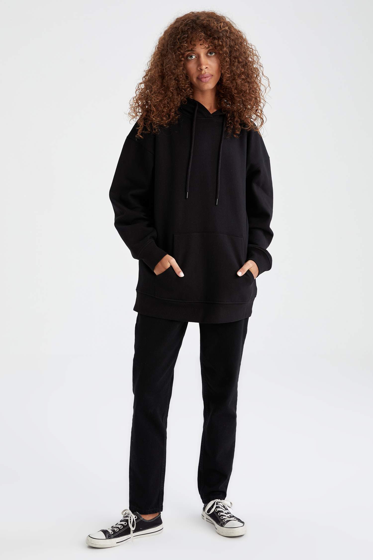 Loose Fit Kapüşonlu Cepli Uzun Kollu Sweatshirt