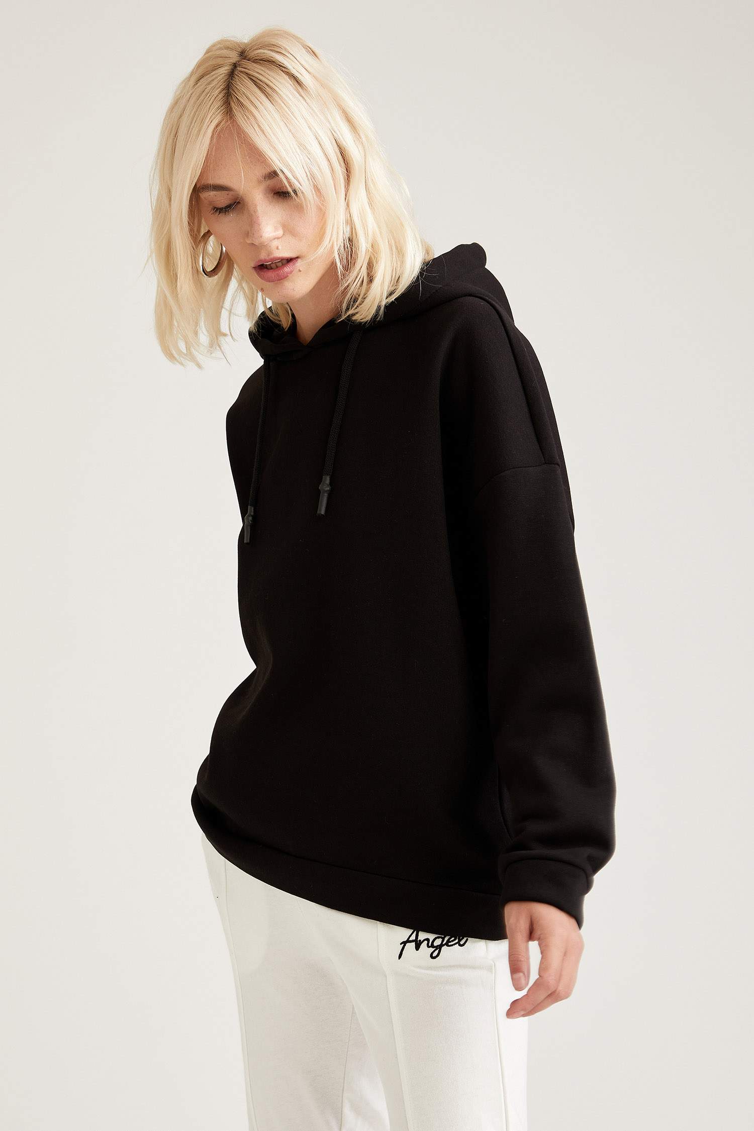 Loose Fit Kapüşonlu Cepsiz Uzun Kollu Sweatshirt