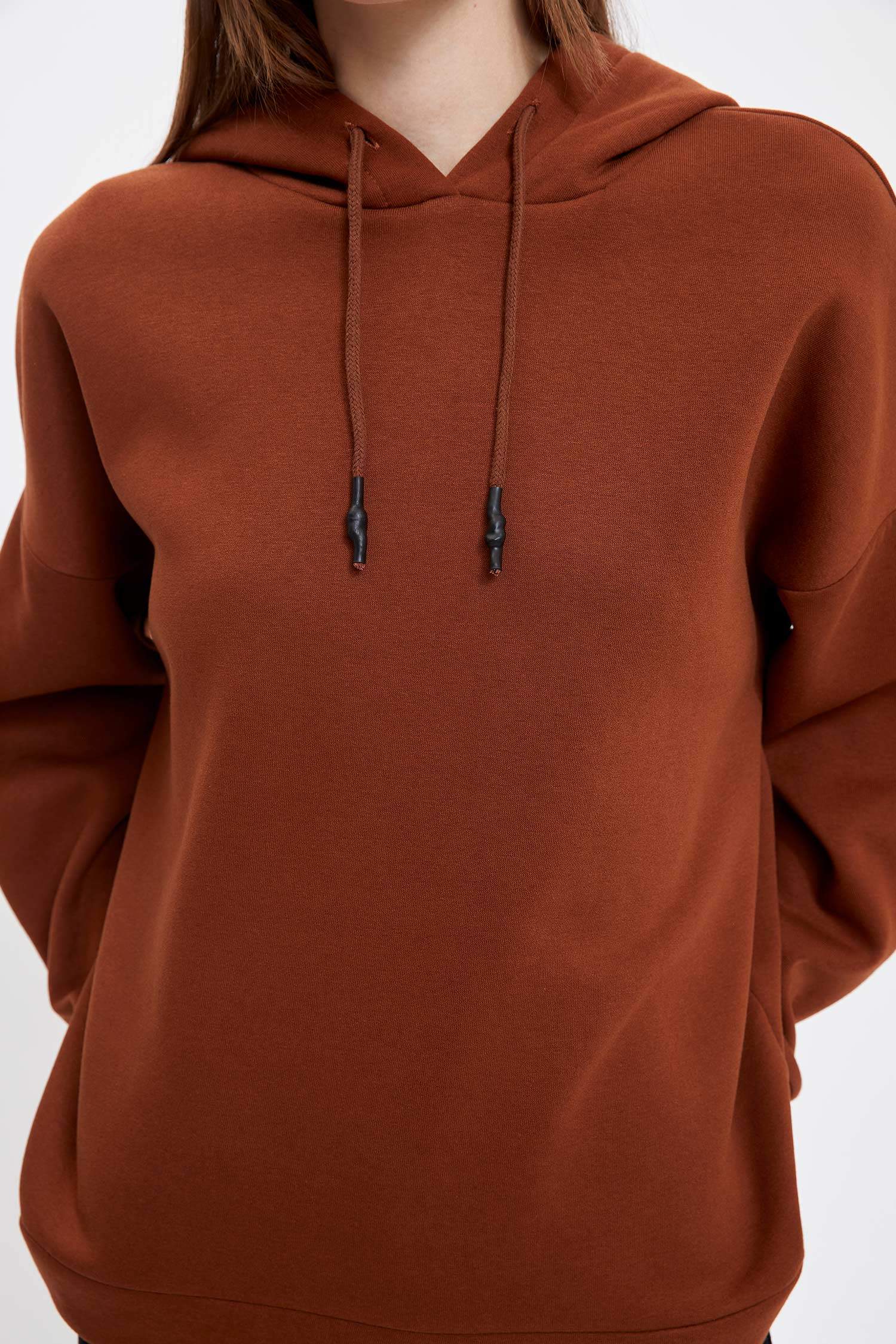 Loose Fit Kapüşonlu Cepsiz Uzun Kollu Sweatshirt