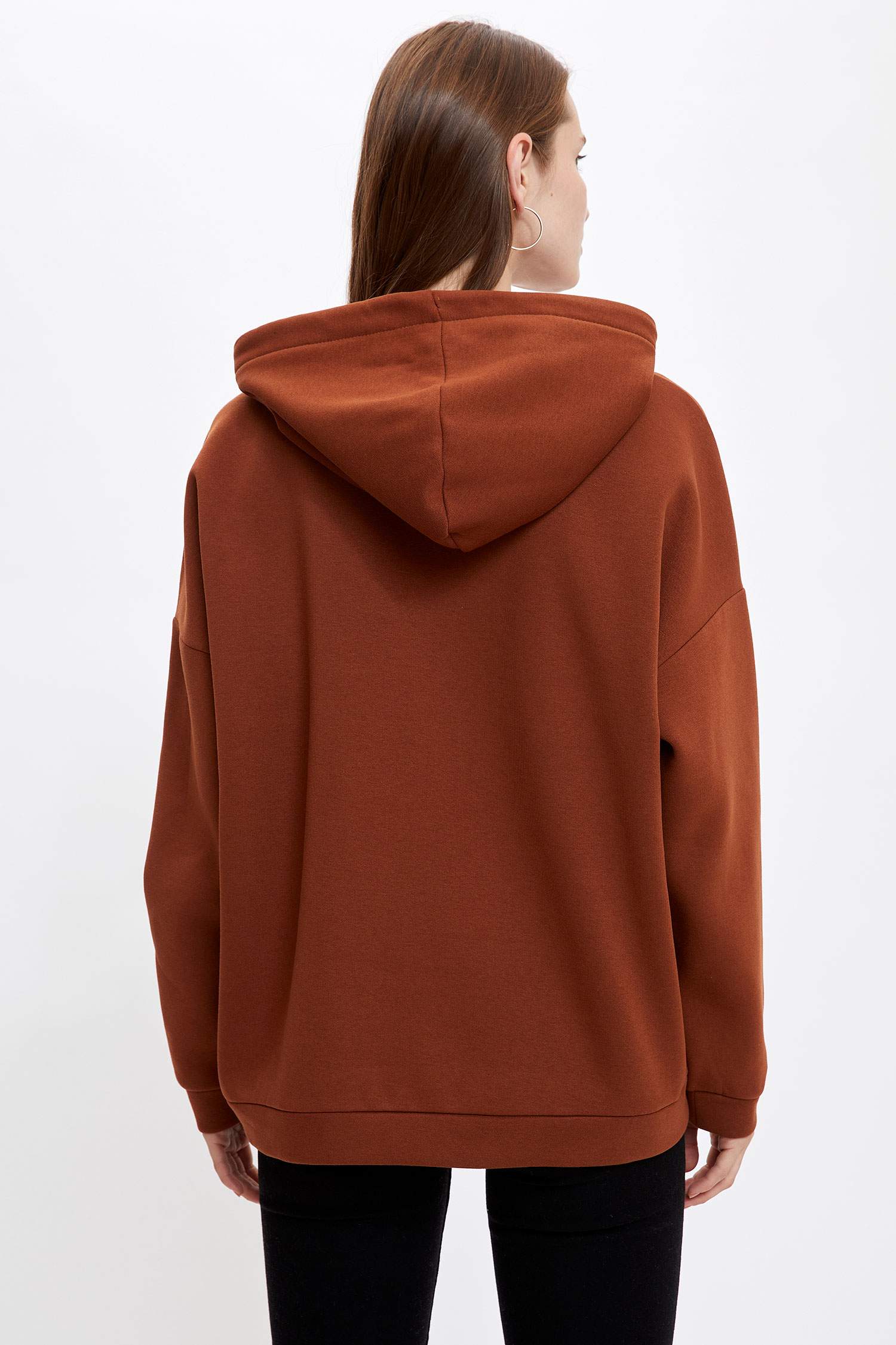 Loose Fit Kapüşonlu Cepsiz Uzun Kollu Sweatshirt
