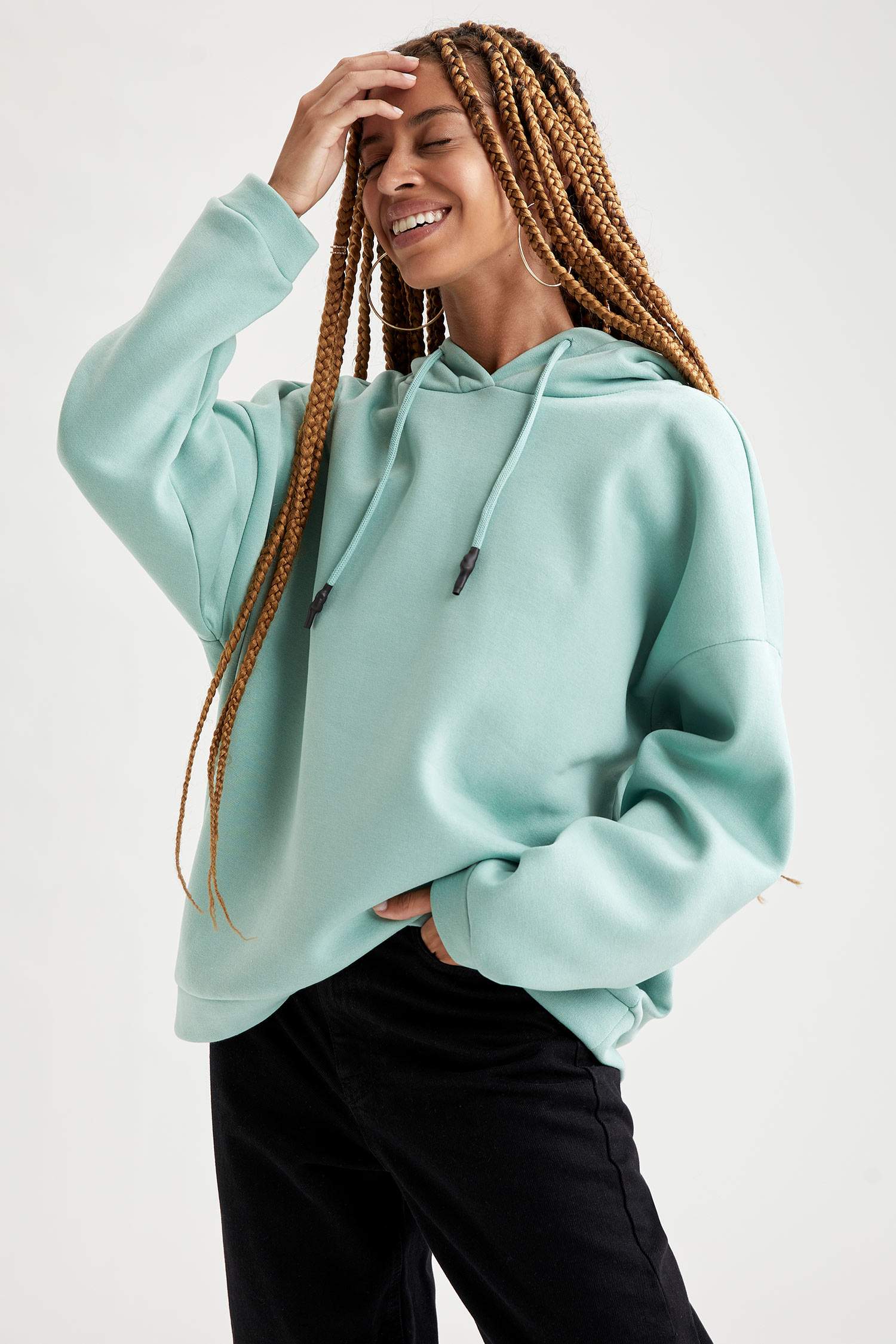 Loose Fit Kapüşonlu Cepsiz Uzun Kollu Sweatshirt