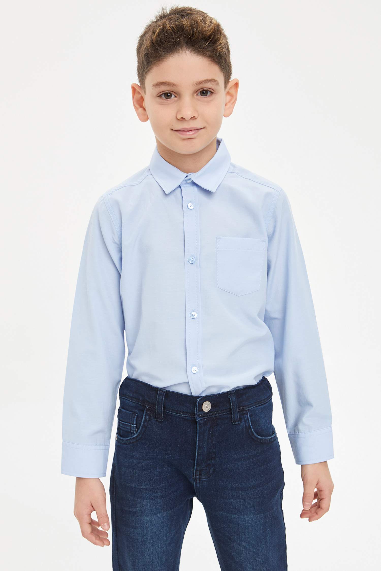 Erkek Çocuk Regular Fit Polo Yaka Uzun Kollu Uzun Kollu Gömlek
