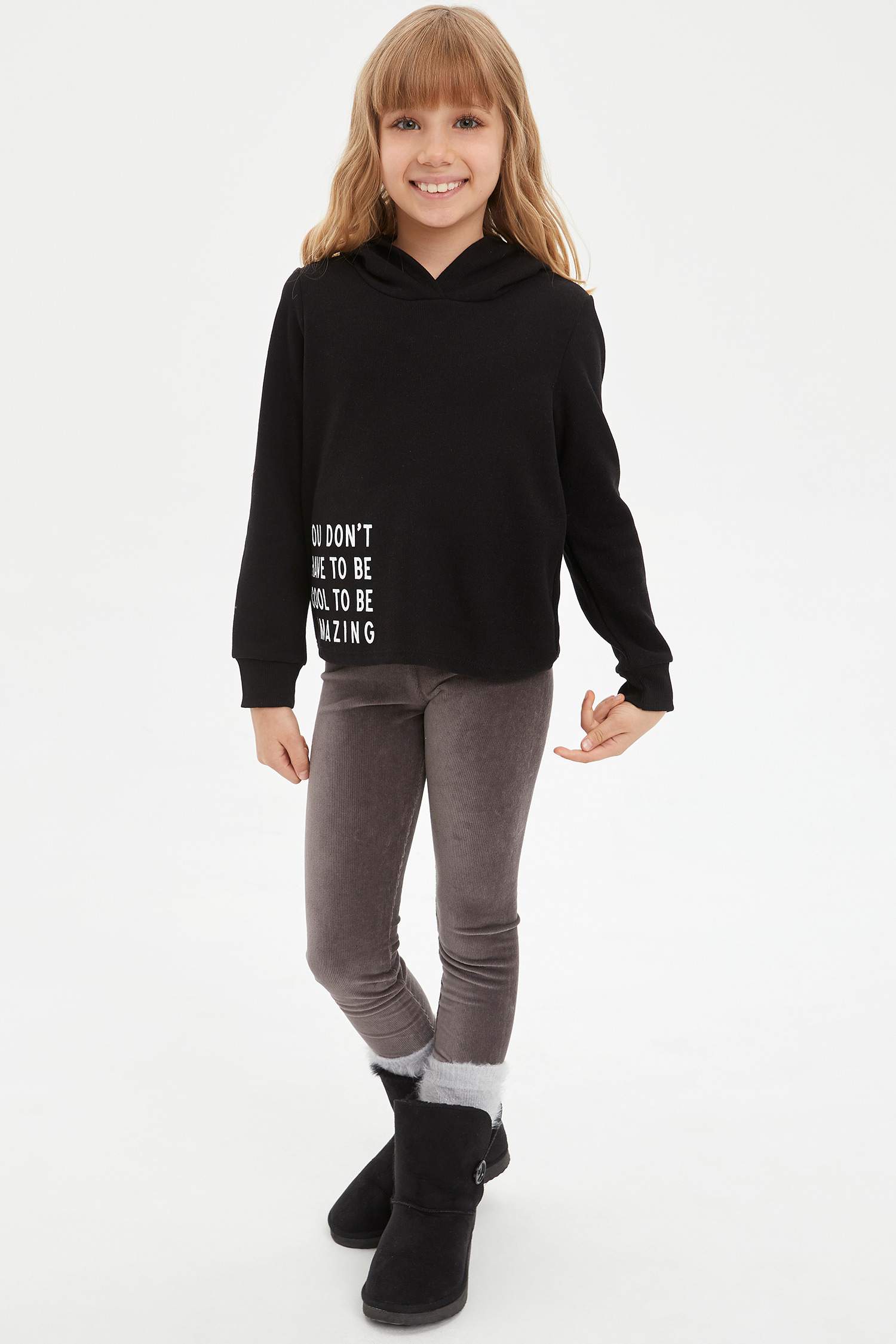 Kız Çocuk Baskılı Kapüşonlu Sweatshirt