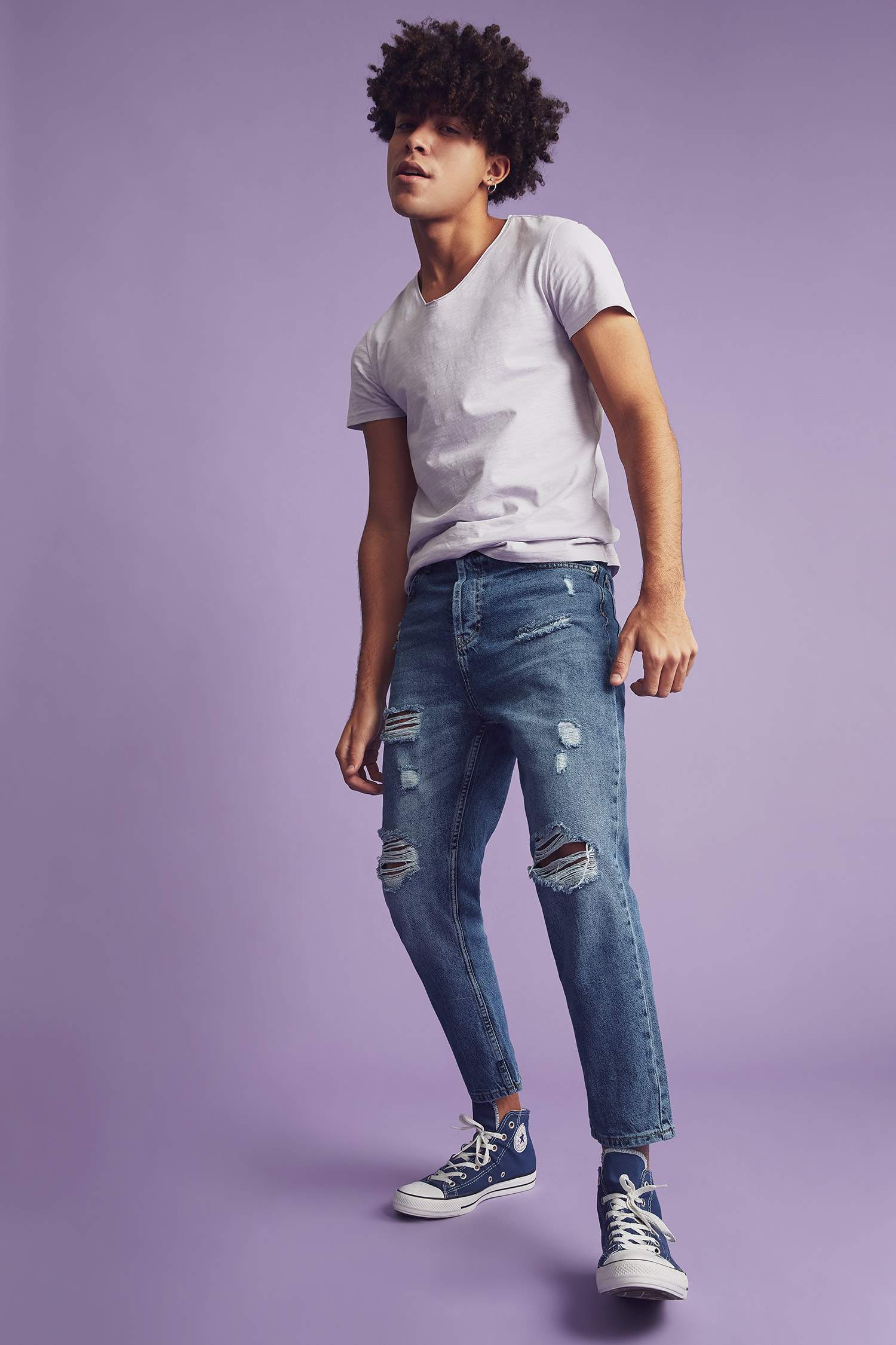 Slim Fit V Yaka Basic Kısa Kollu Pamuklu Penye Tişört