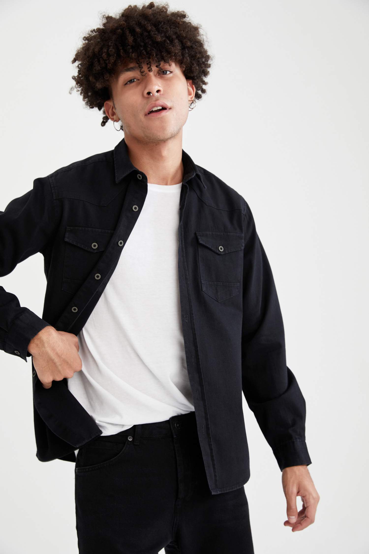 Çift Cepli Slim Fit Uzun Kollu Jean Gömlek
