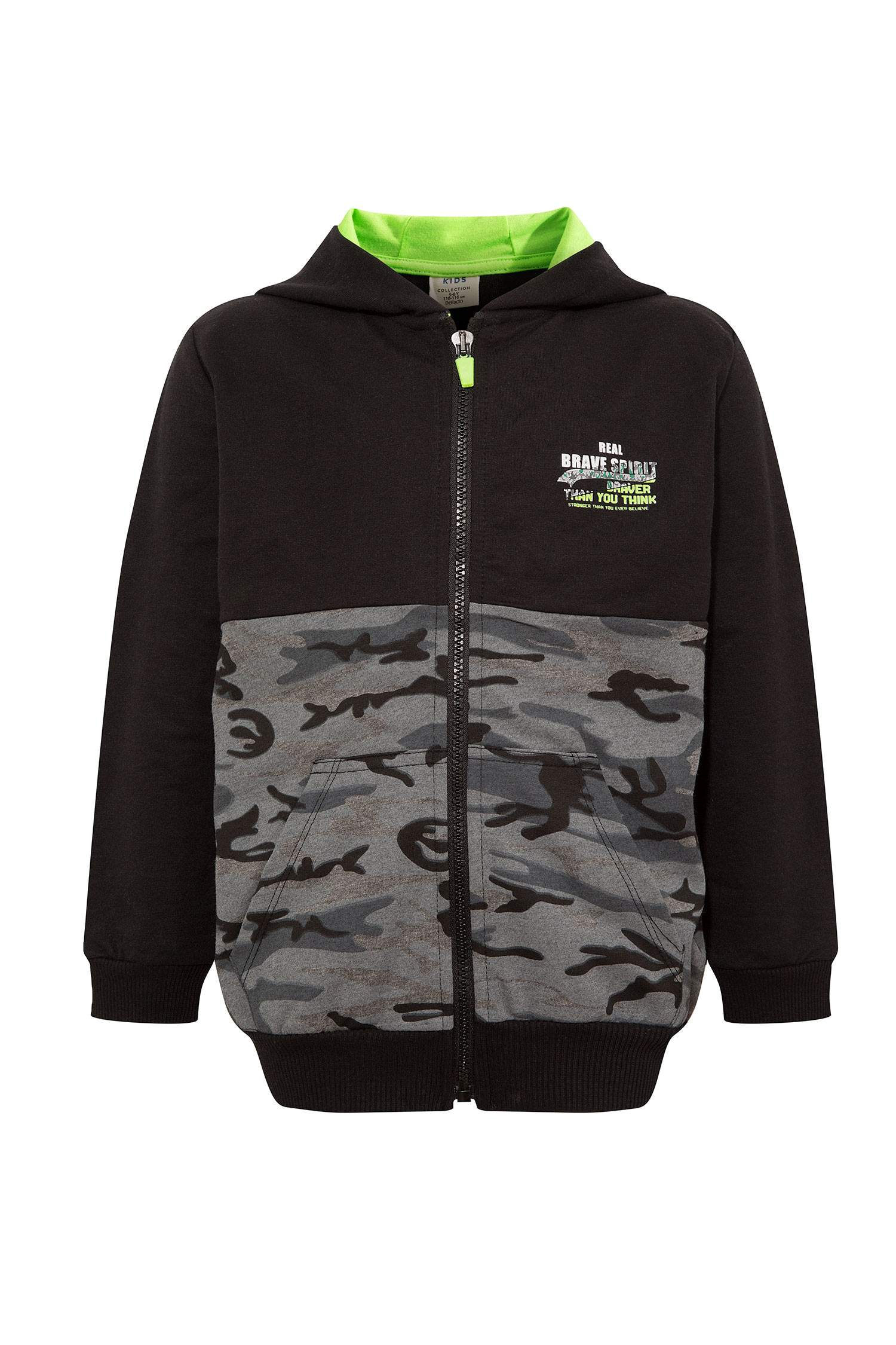 Erkek Çocuk Kapüşonlu Kamuflaj Desenli Sweat Hırka