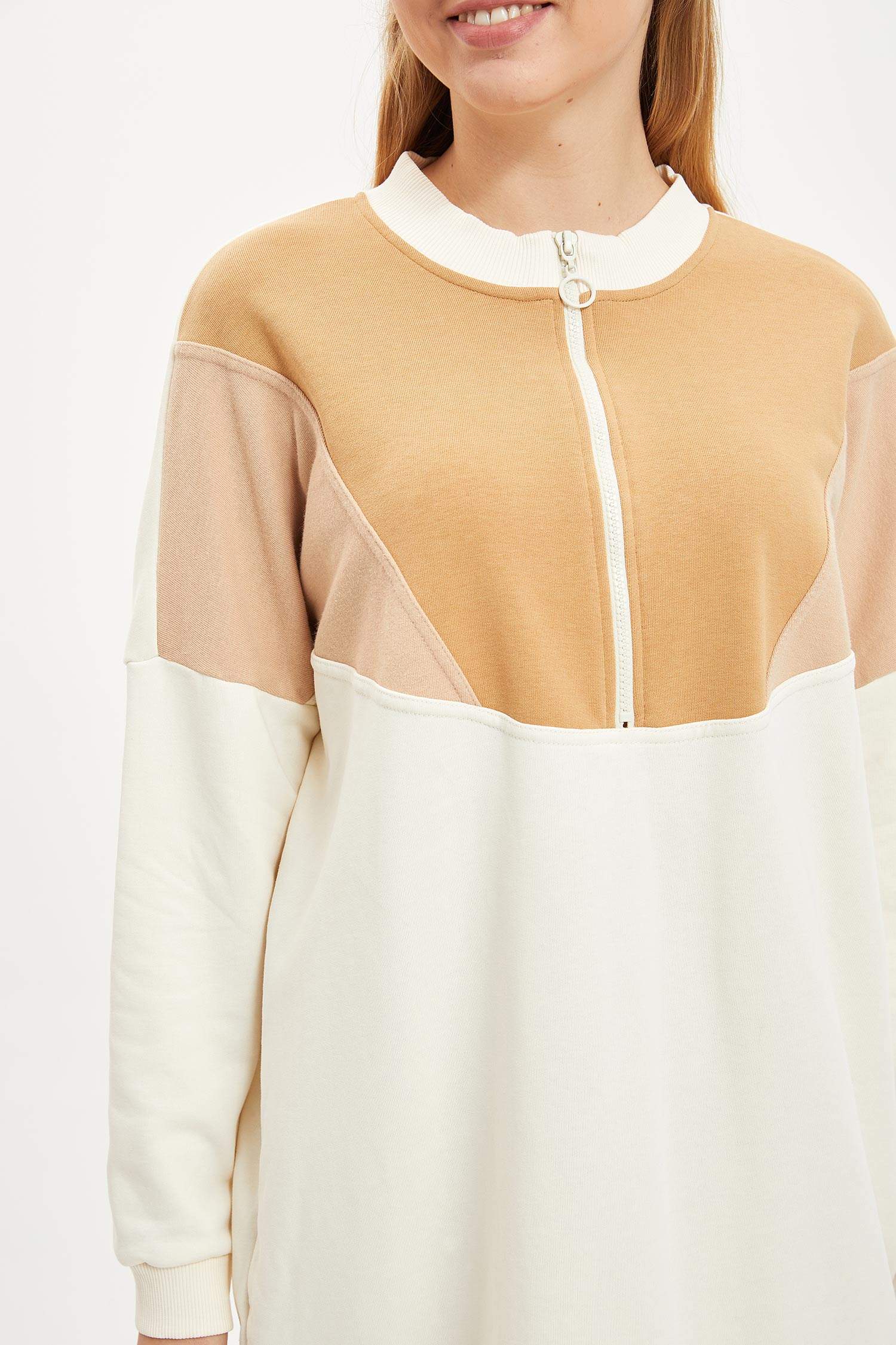 Renk Bloklu Uzun Sweatshirt
