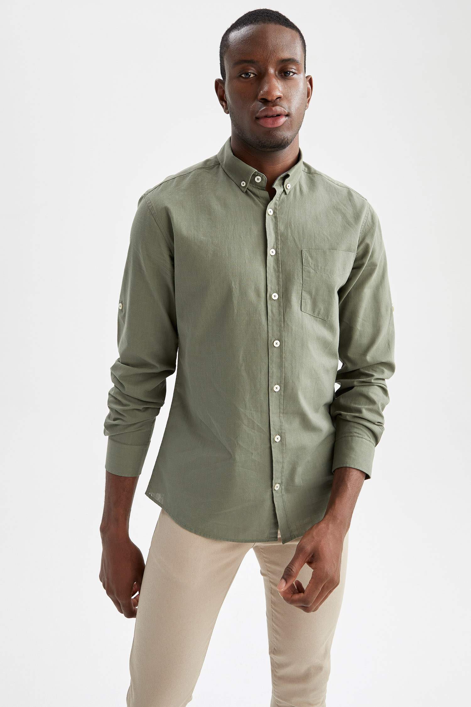 Slim Fit Pamuklu Basic Uzun Kollu Gömlek
