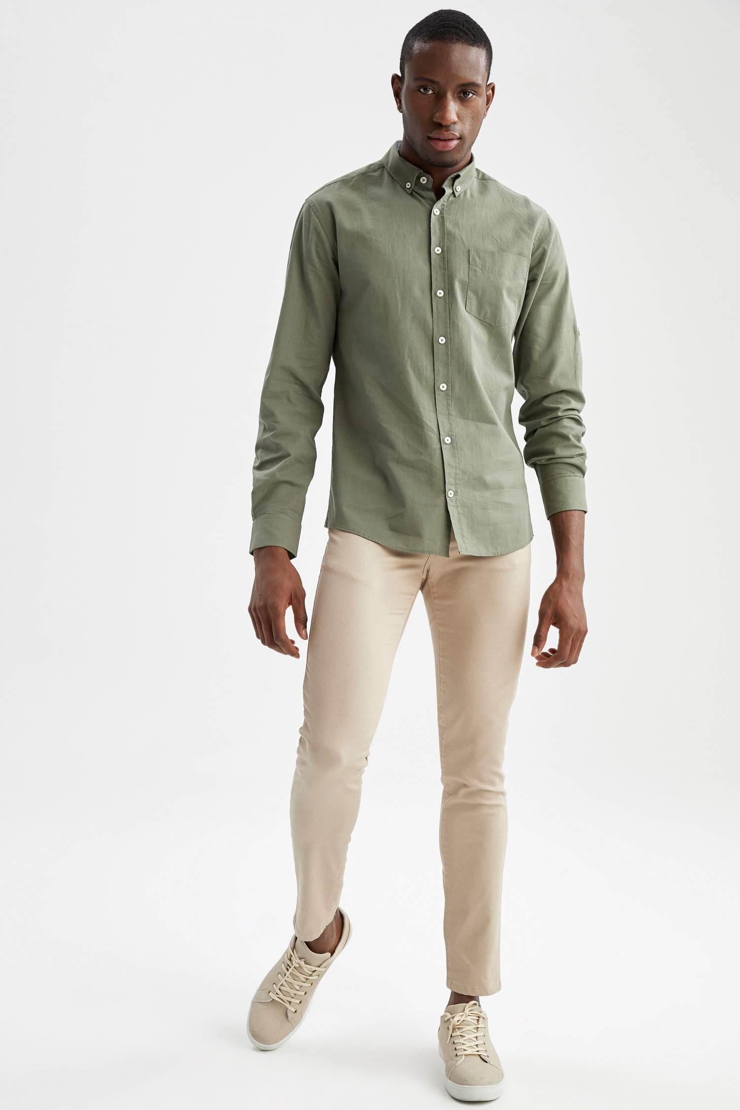 Slim Fit Pamuklu Basic Uzun Kollu Gömlek