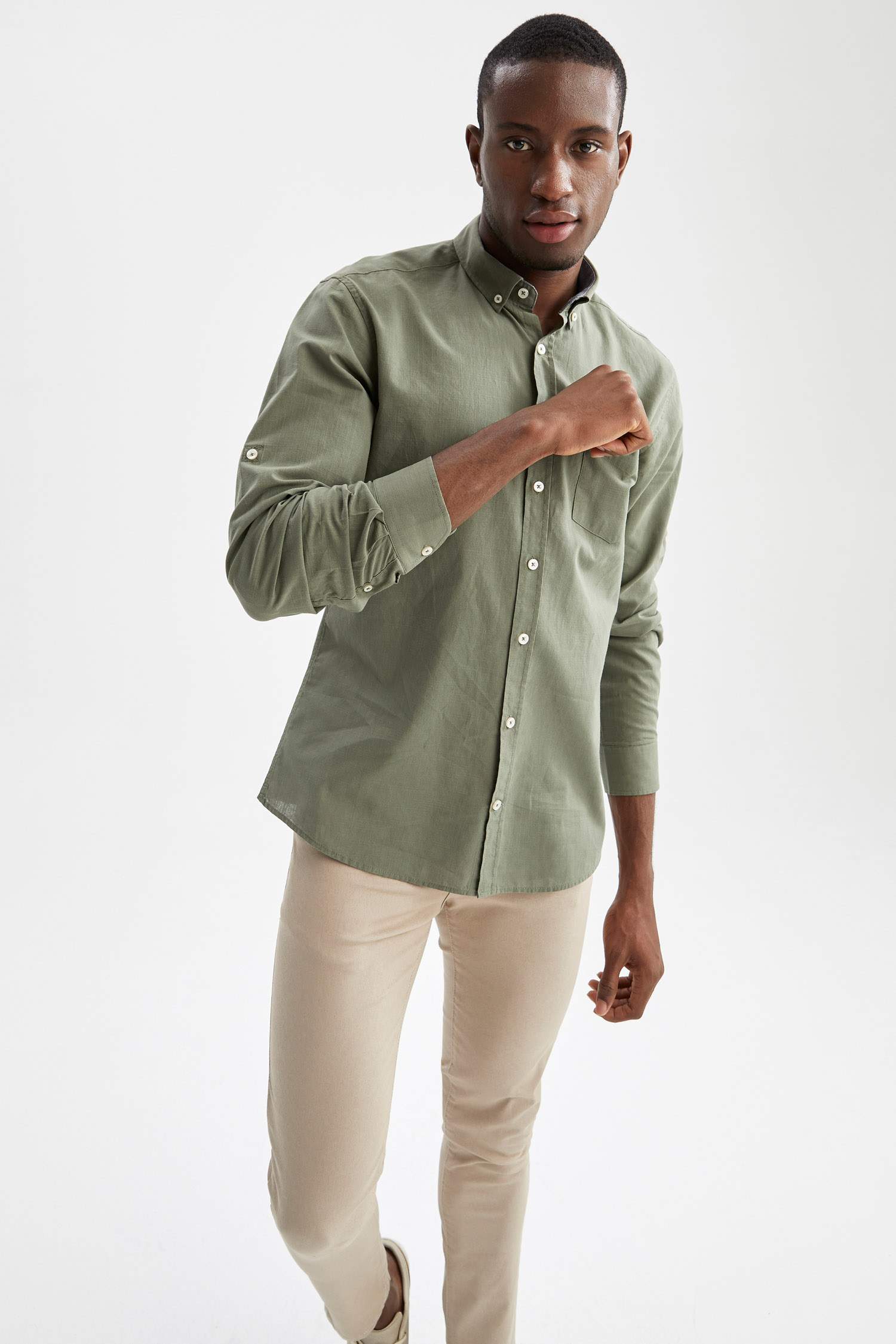 Slim Fit Pamuklu Basic Uzun Kollu Gömlek