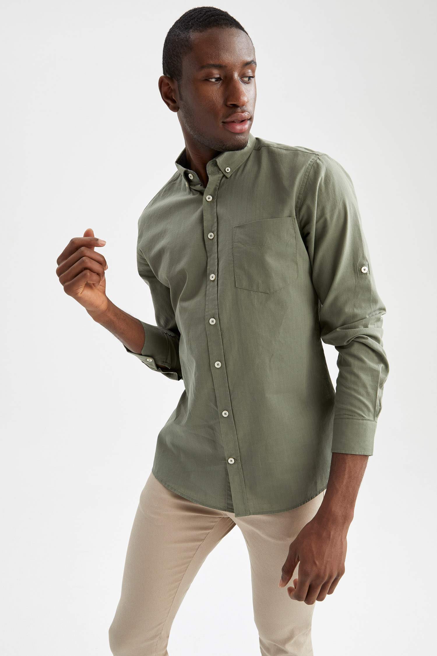 Slim Fit Pamuklu Basic Uzun Kollu Gömlek