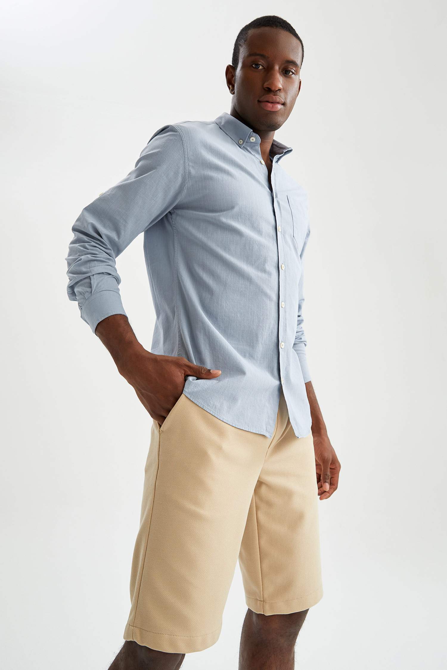 Slim Fit Polo Yaka Uzun Kollu Gömlek