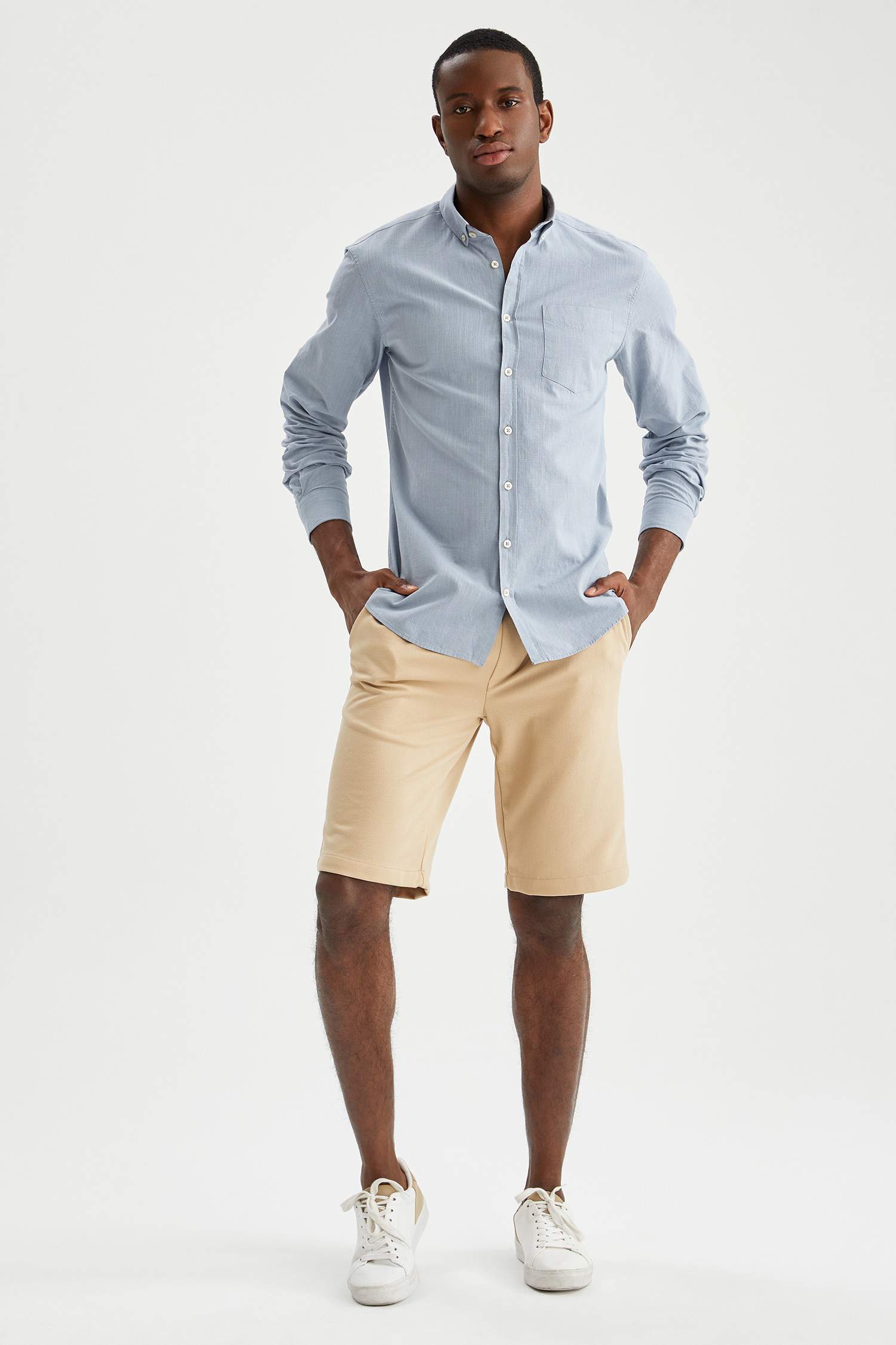 Slim Fit Polo Yaka Uzun Kollu Gömlek
