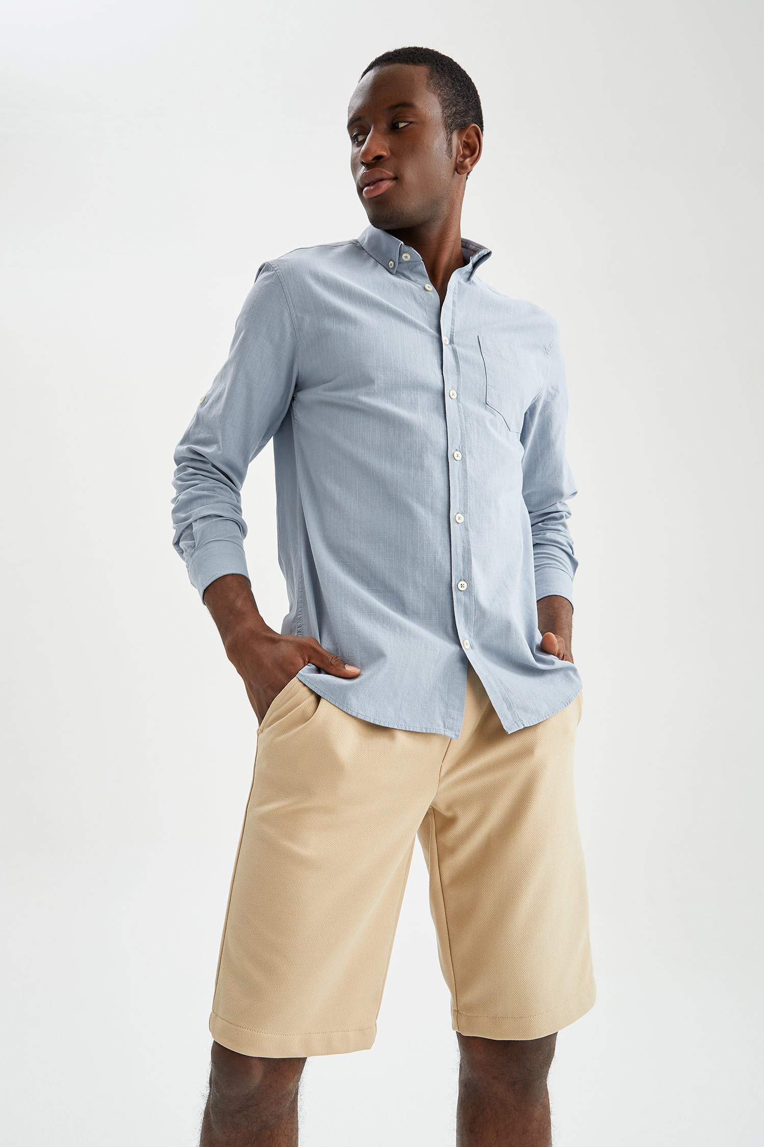 Slim Fit Polo Yaka Uzun Kollu Gömlek