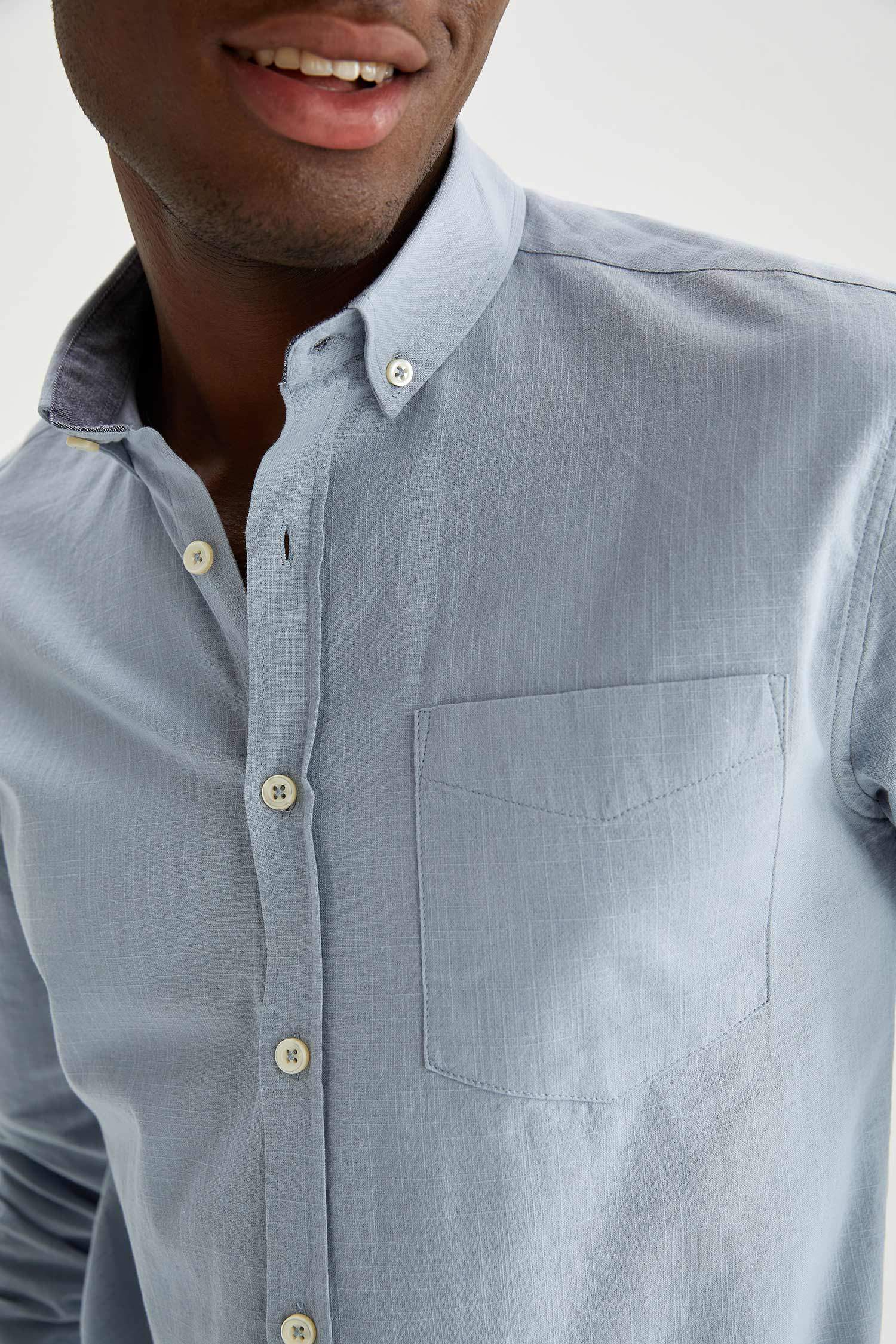 Slim Fit Polo Yaka Uzun Kollu Gömlek