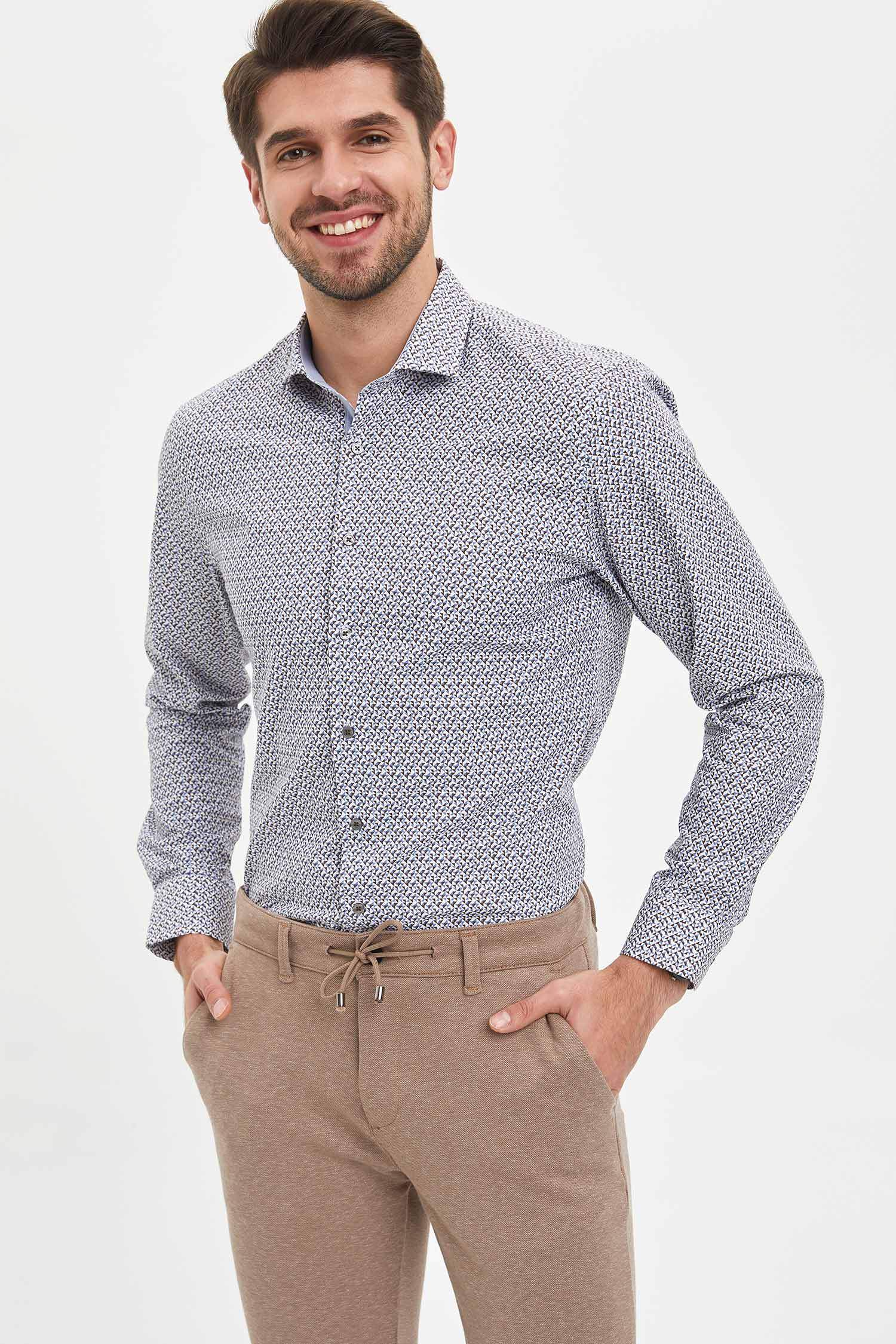 Slim Fit Desenli Klasik Uzun Kollu Gömlek