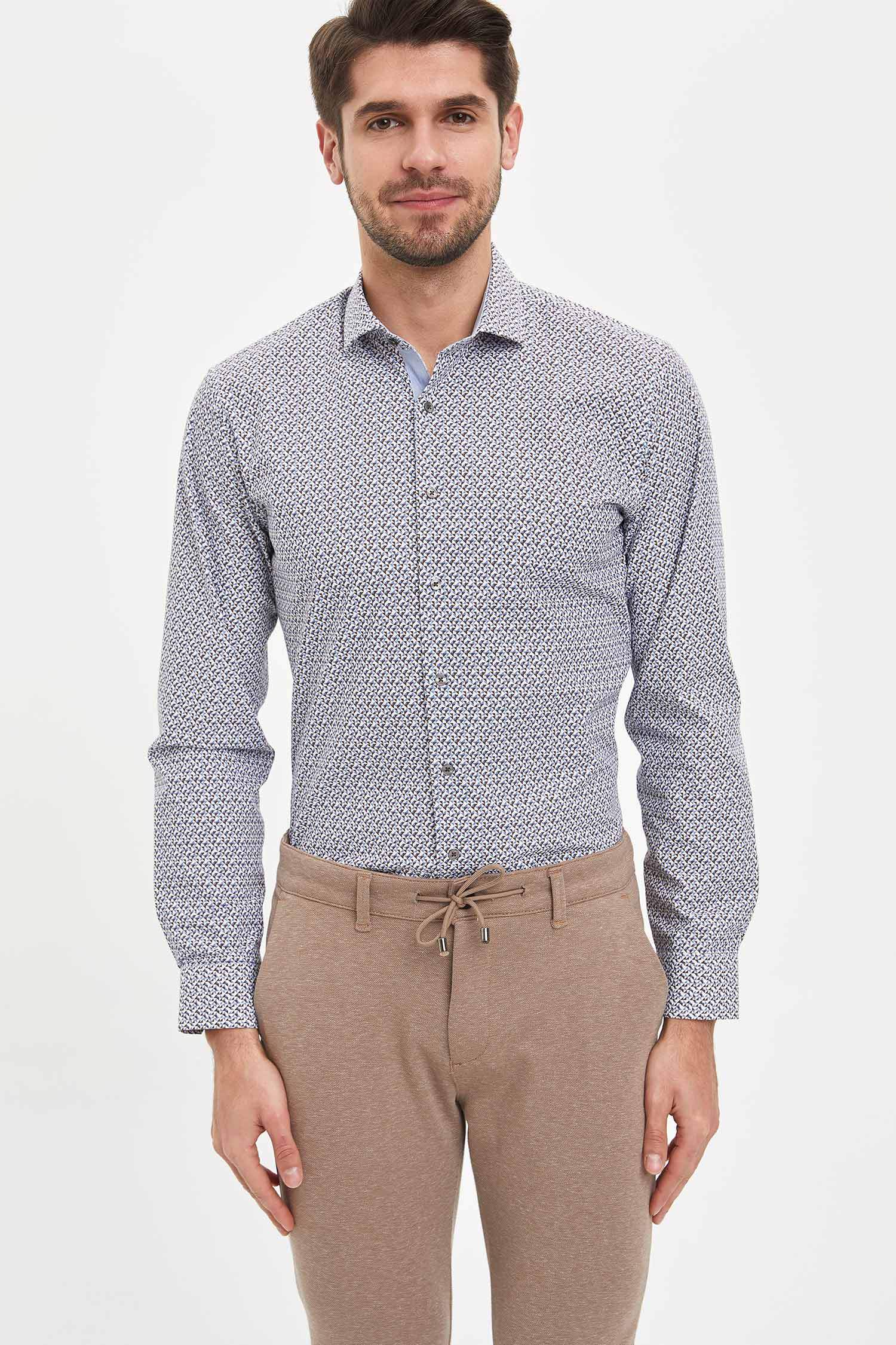Slim Fit Desenli Klasik Uzun Kollu Gömlek