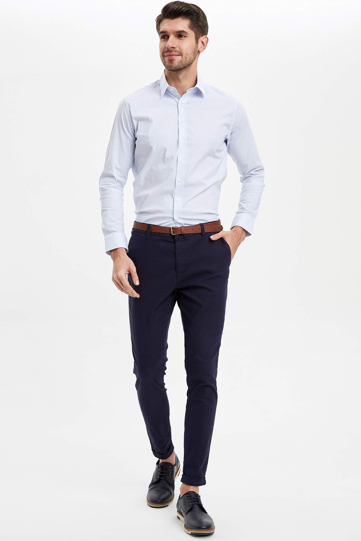 Modern Fit Desenli Klasik Uzun Kollu Gömlek