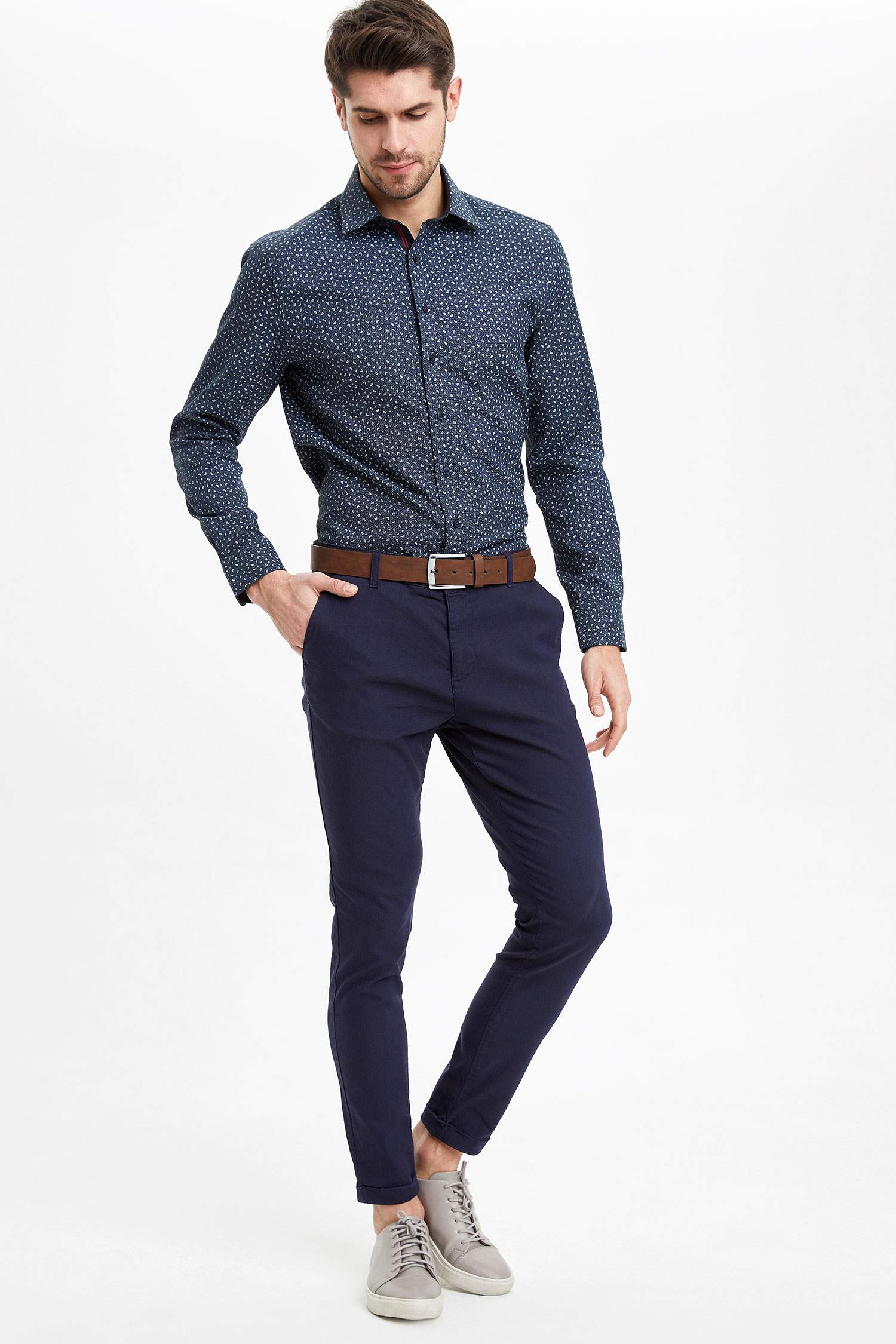 Slim Fit Desenli Klasik Uzun Kollu Gömlek