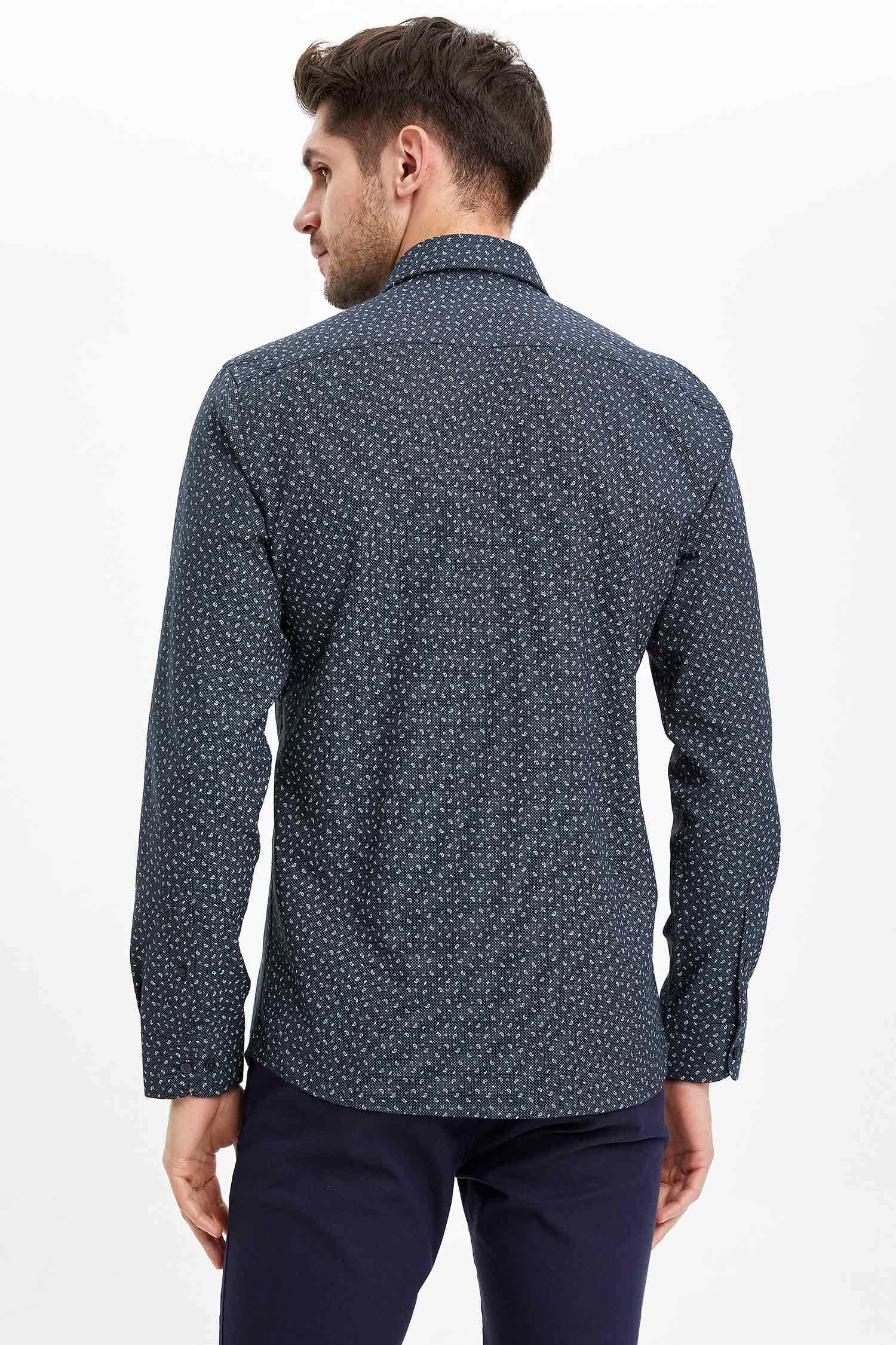 Slim Fit Desenli Klasik Uzun Kollu Gömlek