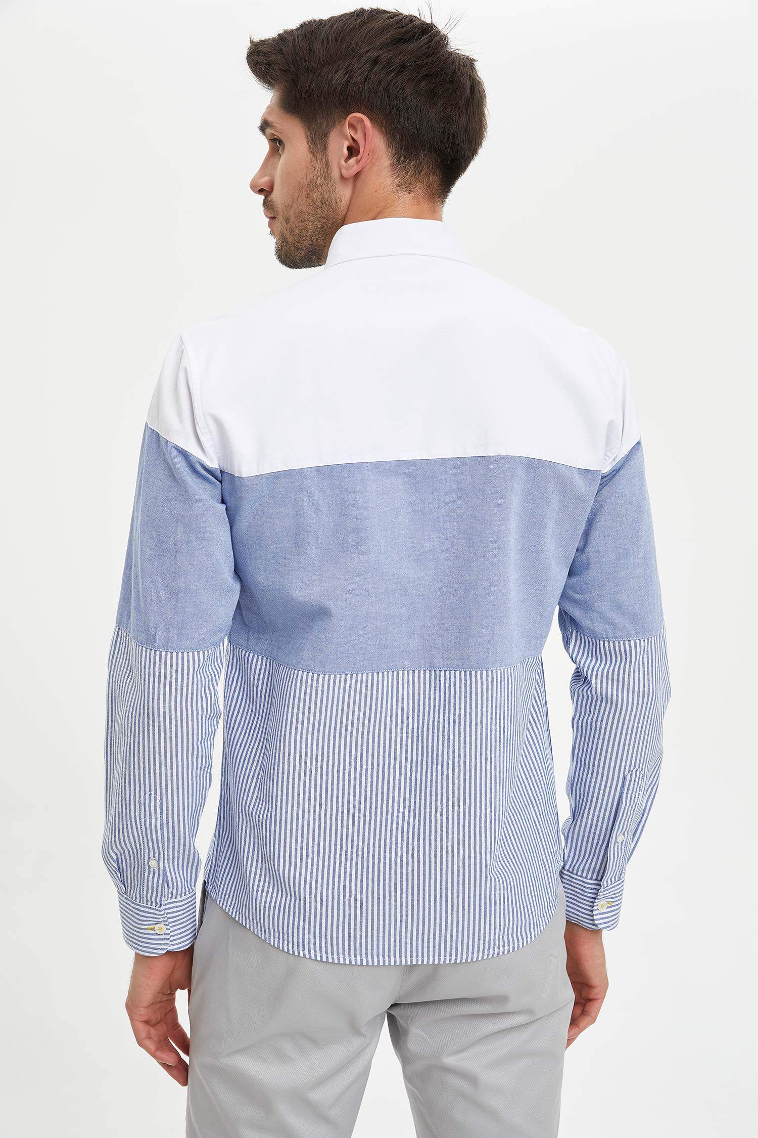 Modern Fit Blok Desenli Uzun Kollu Gömlek