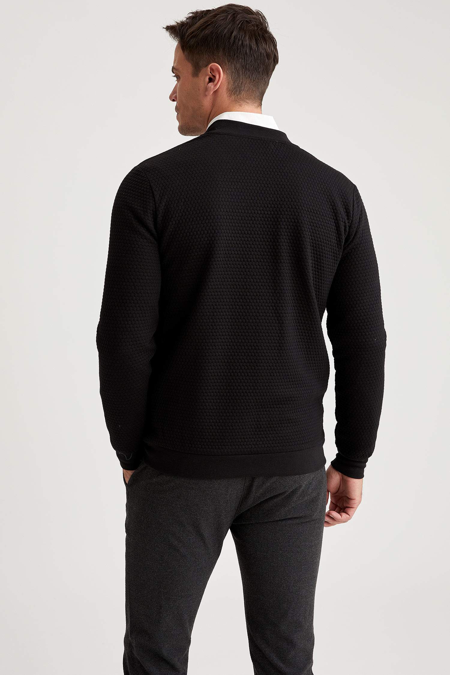 Slim Fit Fermuarlı Kolej Yaka Hırka