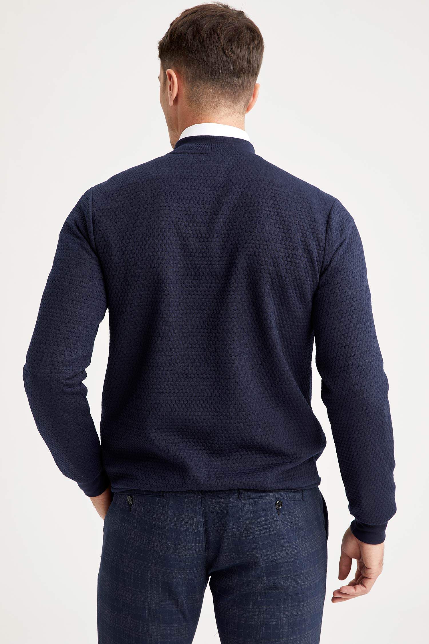 Slim Fit Fermuarlı Kolej Yaka Hırka