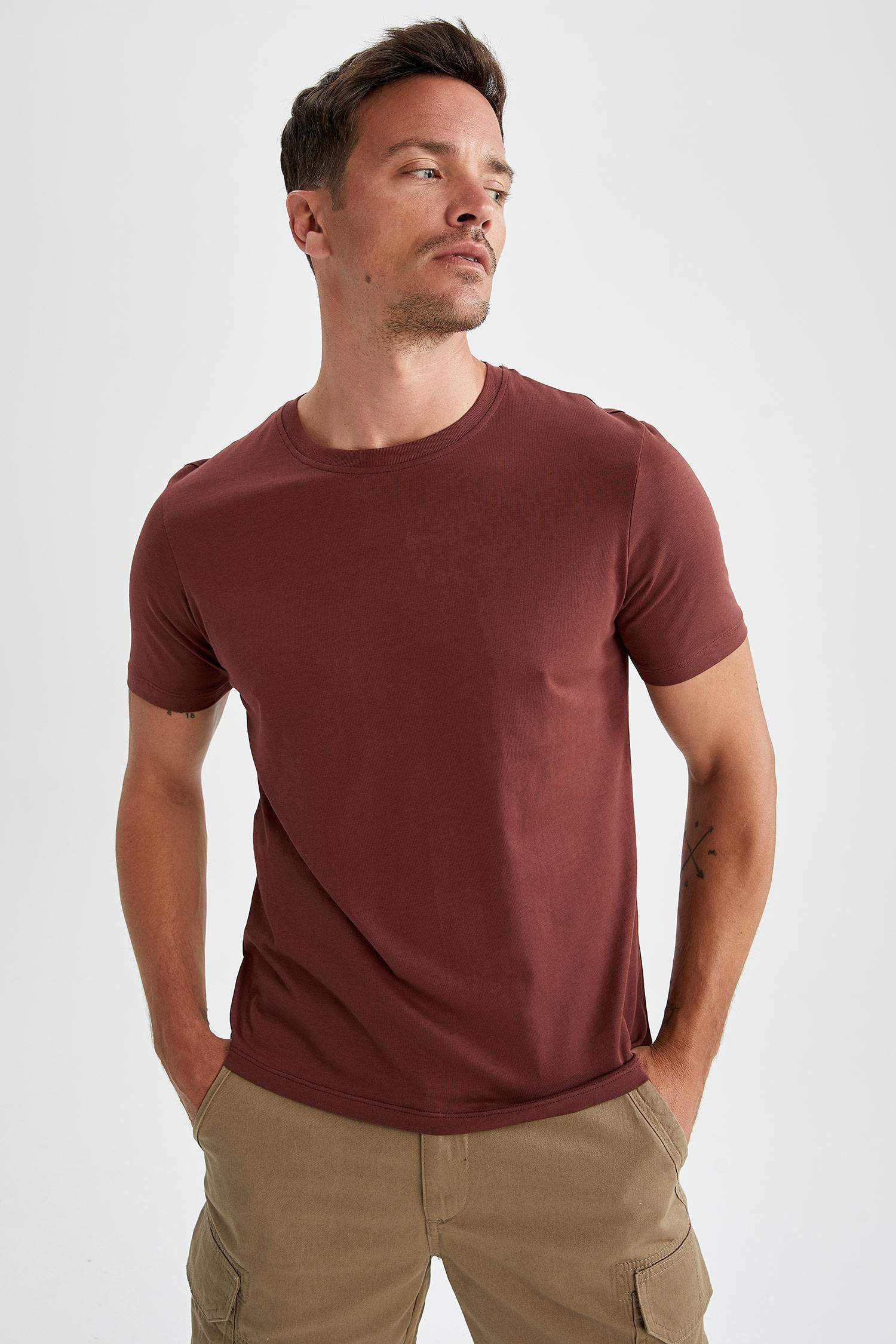 Regular Fit Bisiklet Yaka Basic Kısa Kollu Pamuklu Penye Tişört