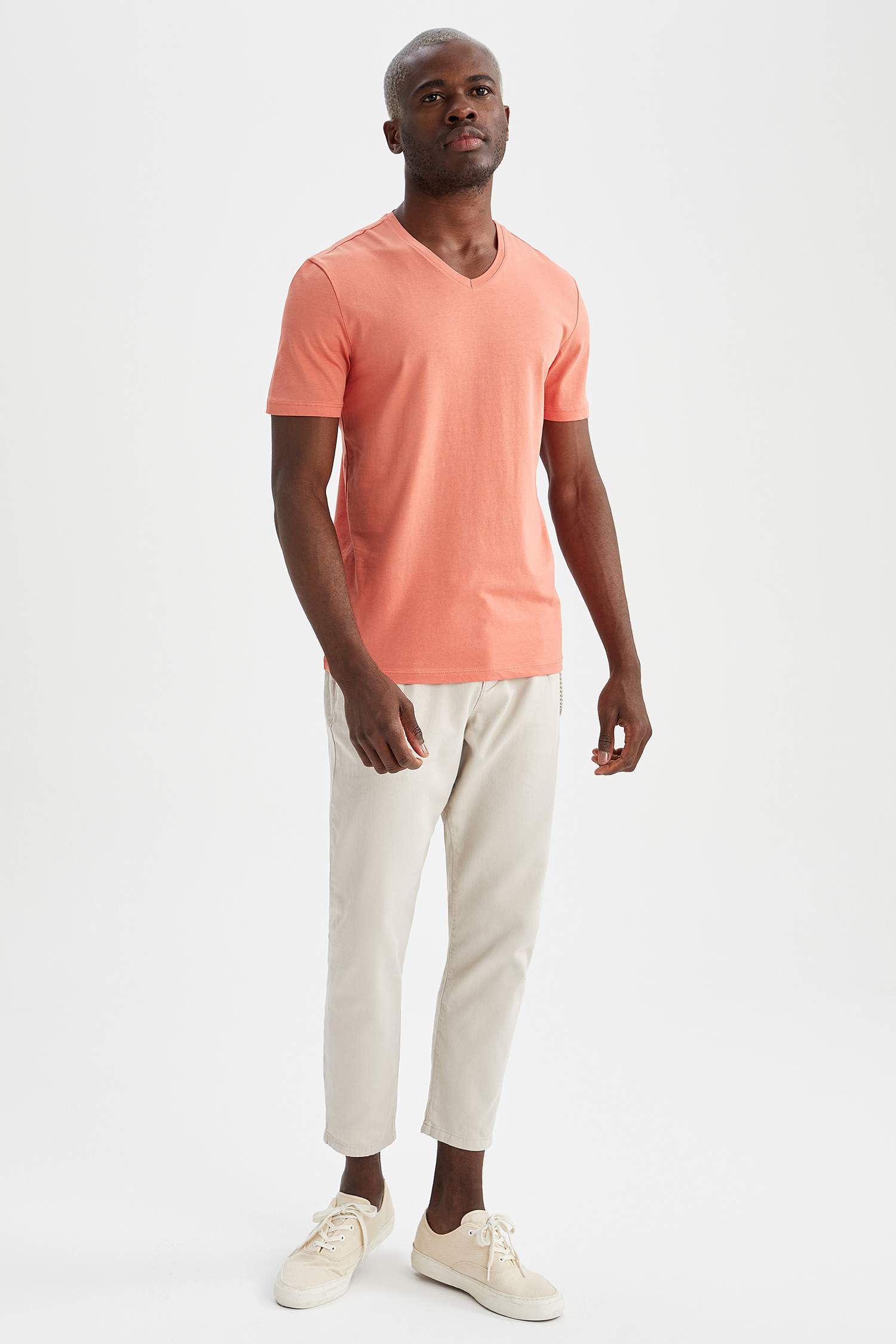 Slim Fit V Yaka Basic Tişört