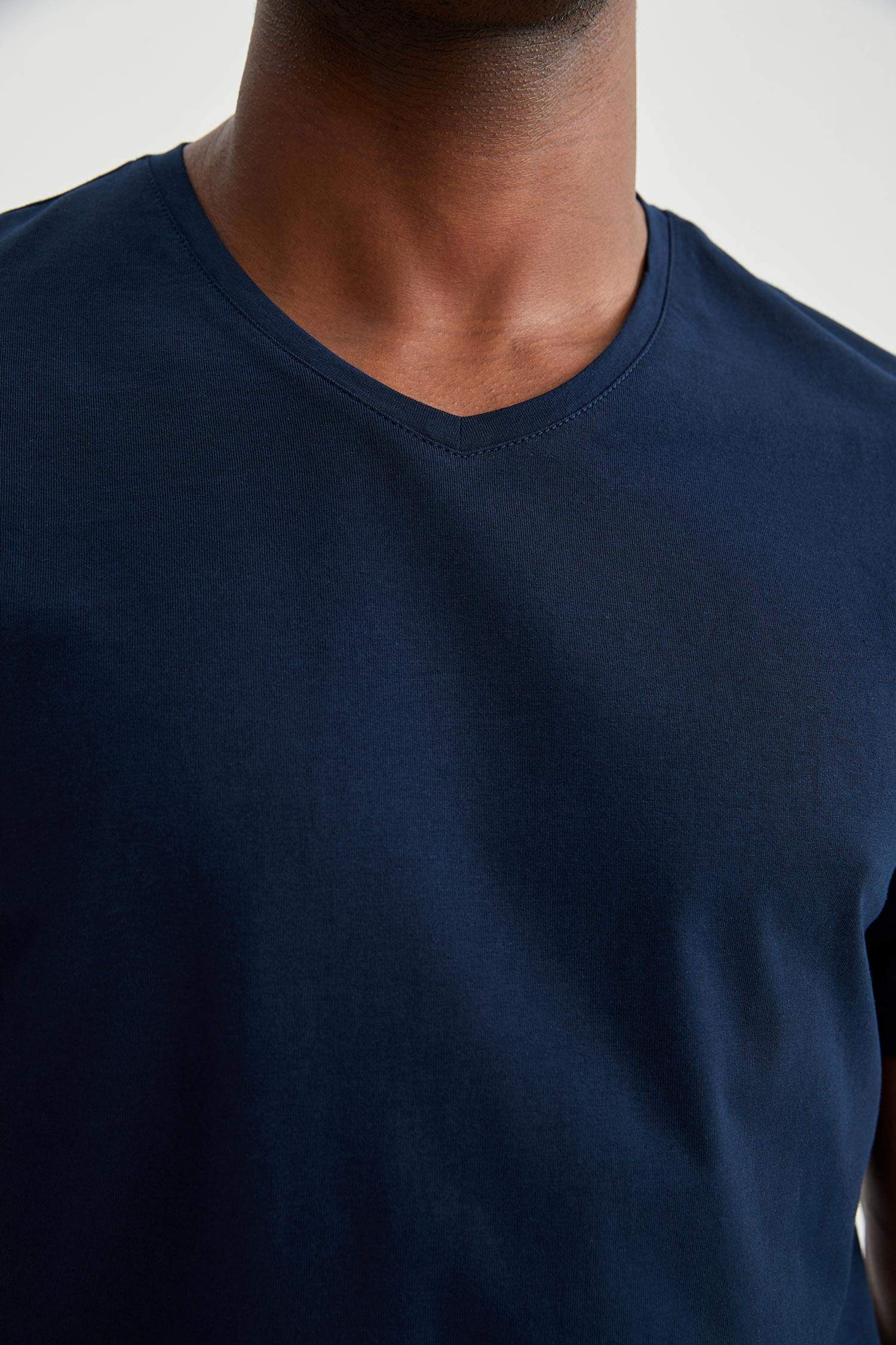 Slim Fit V Yaka Basic Pamuklu Penye Tişört