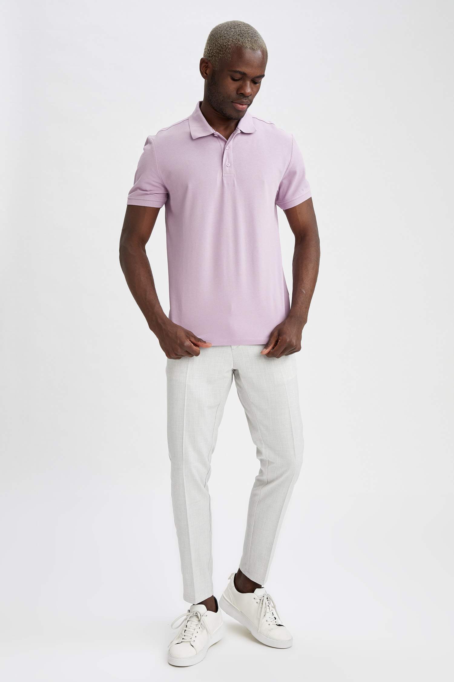 Regular Fit Polo Yaka Basic Kısa Kollu Pamuklu Penye Tişört
