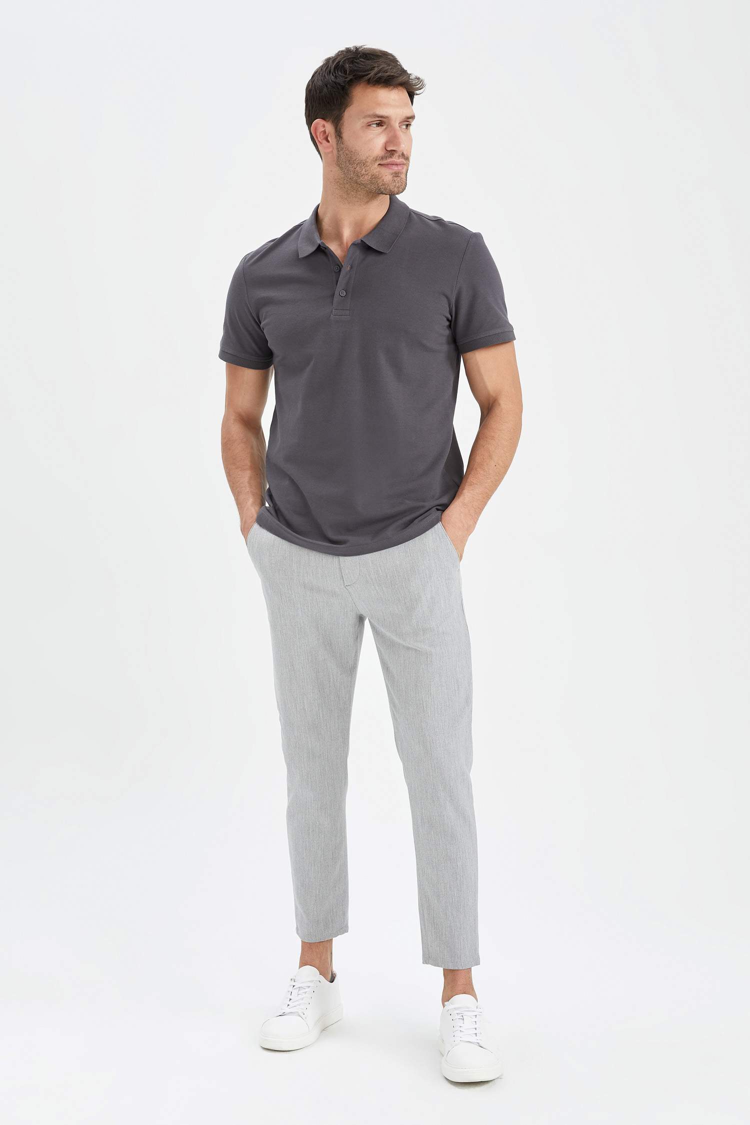 Regular Fit Polo Yaka Basic Kısa Kollu Pamuklu Penye Tişört
