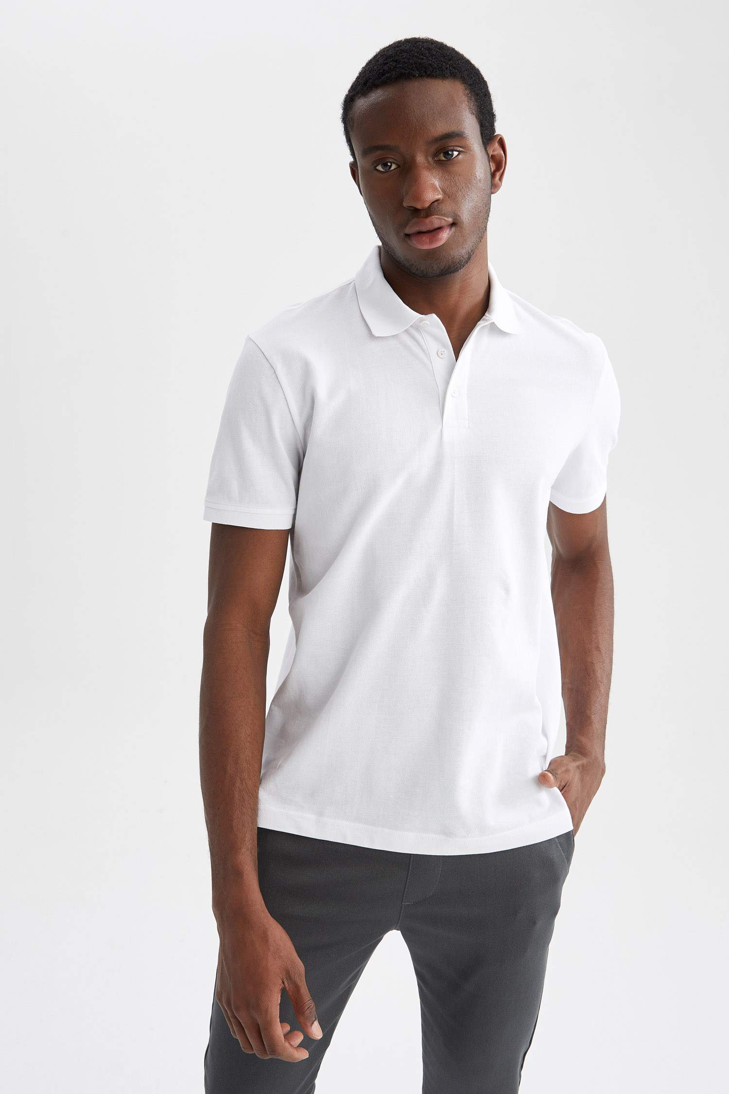 Regular Fit Polo Yaka Basic Kısa Kollu Pamuklu Penye Tişört