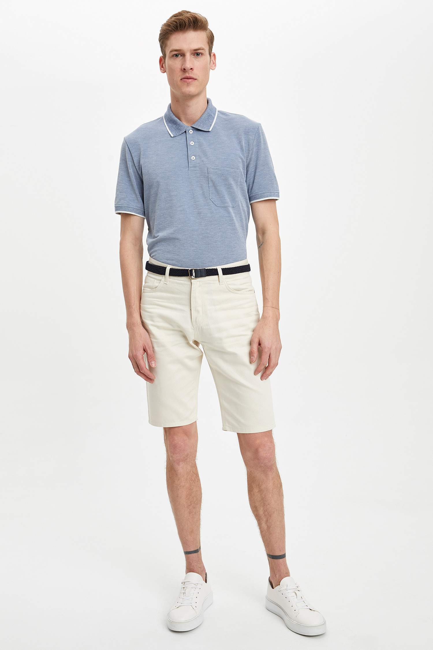 Regular Fit Polo Yaka Cepli Kısa Kollu Mavi Tişört
