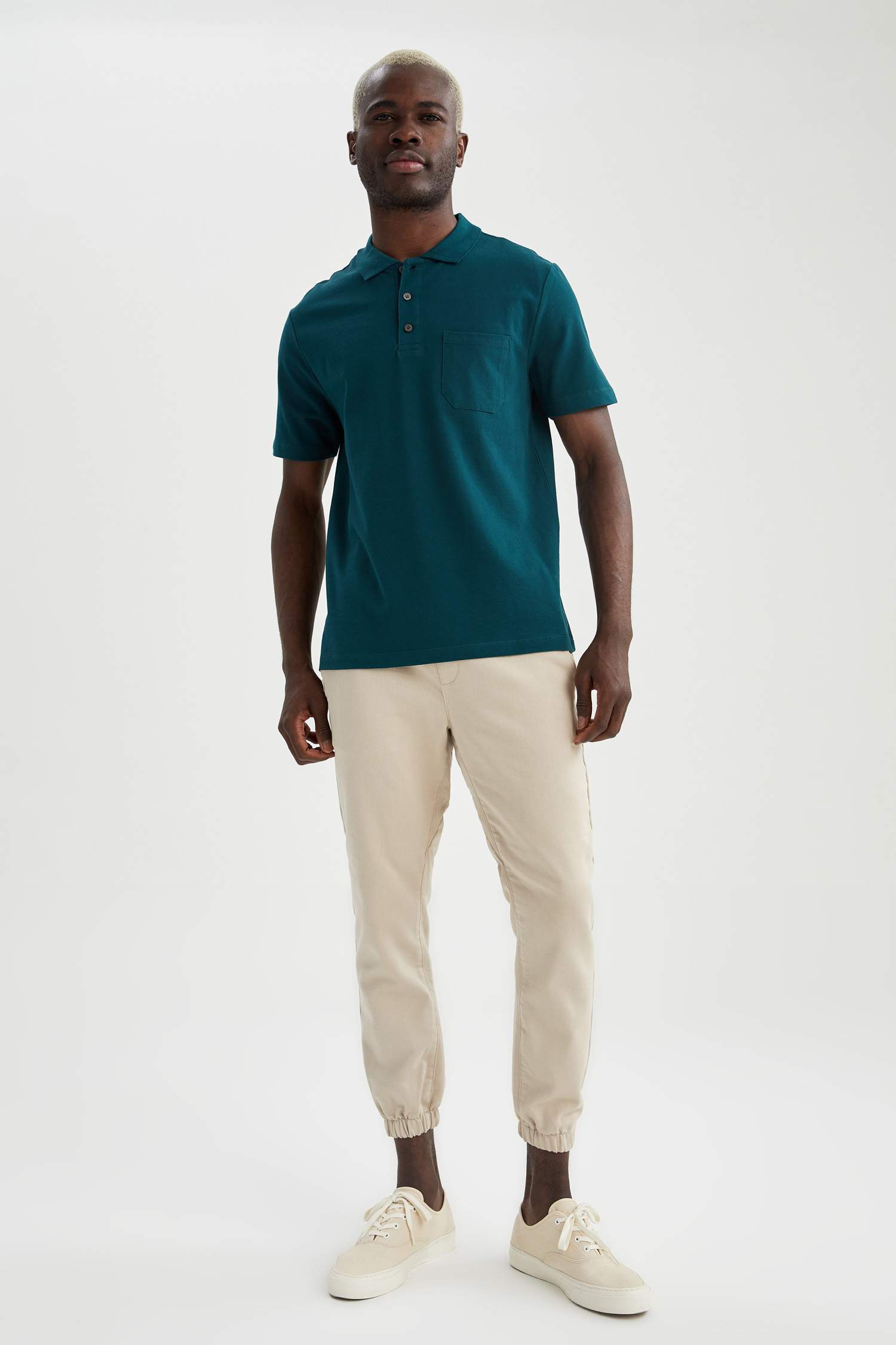 Oversize Fit Polo Yaka Basic Kısa Kollu Yeşil Tişört