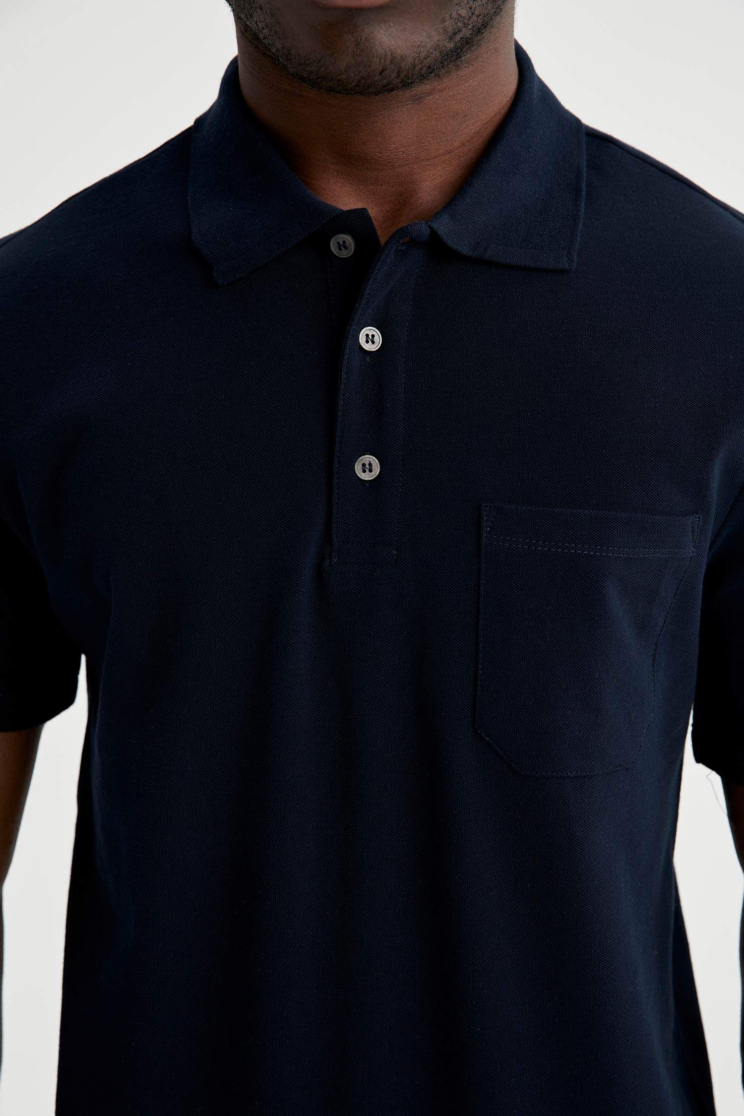 Oversize Fit Polo Yaka Basic Kısa Kollu Lacivert Tişört