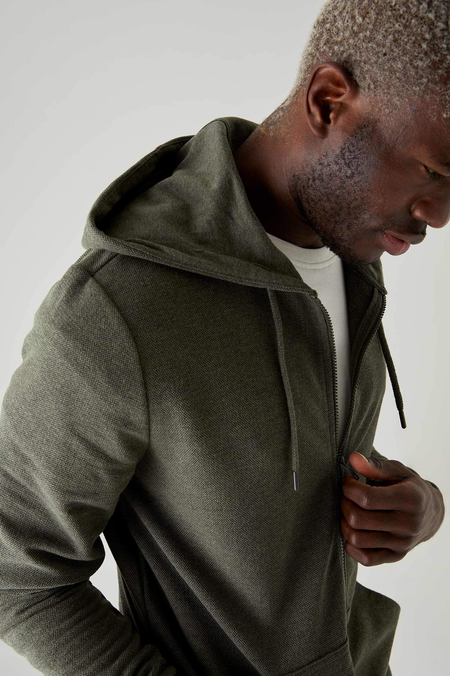 Basic Regular Fit Kapüşonlu Fermuarlı Sweatshirt