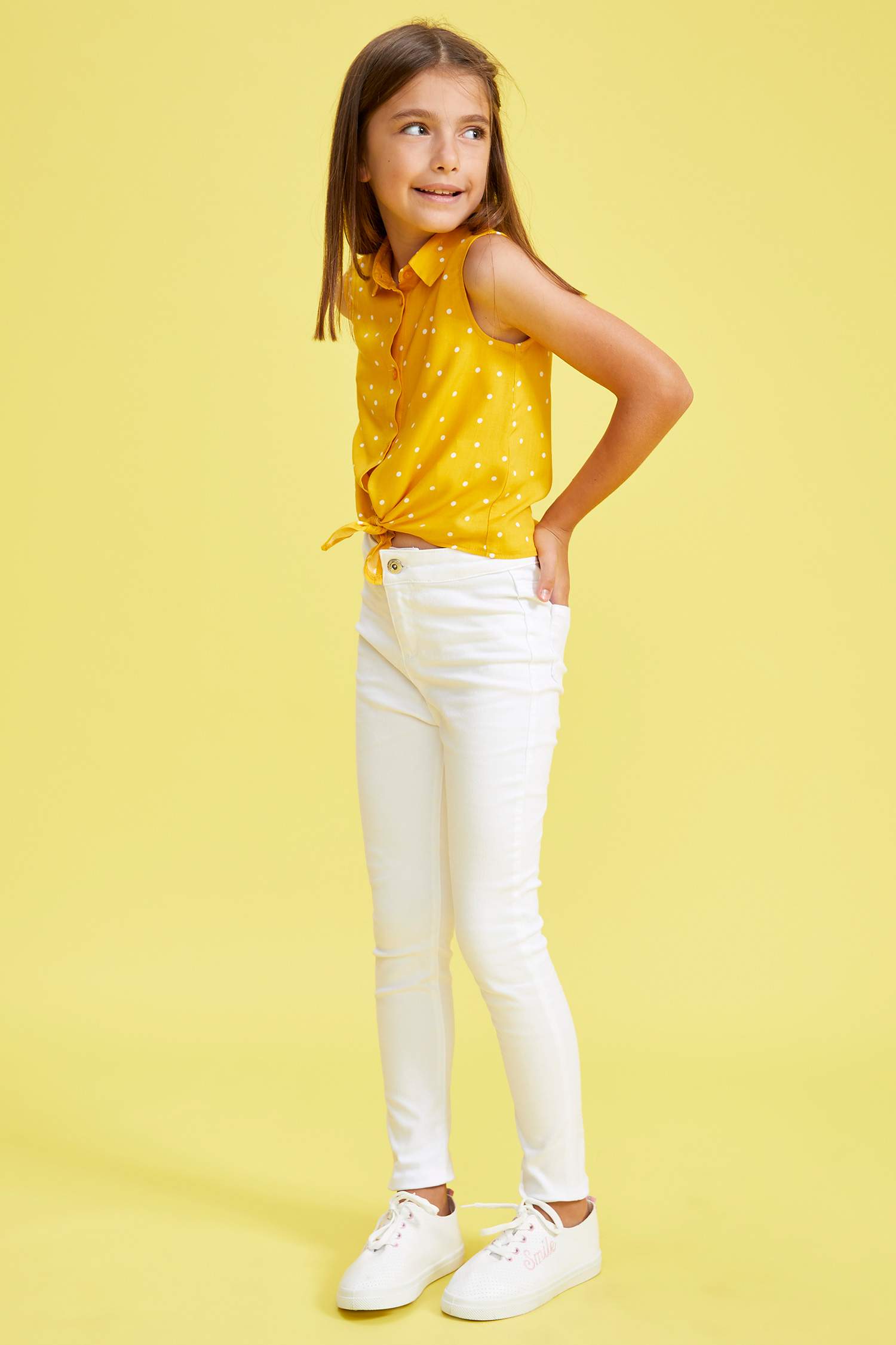 Kız Çocuk Skinny Fit Beyaz Jean Pantolon