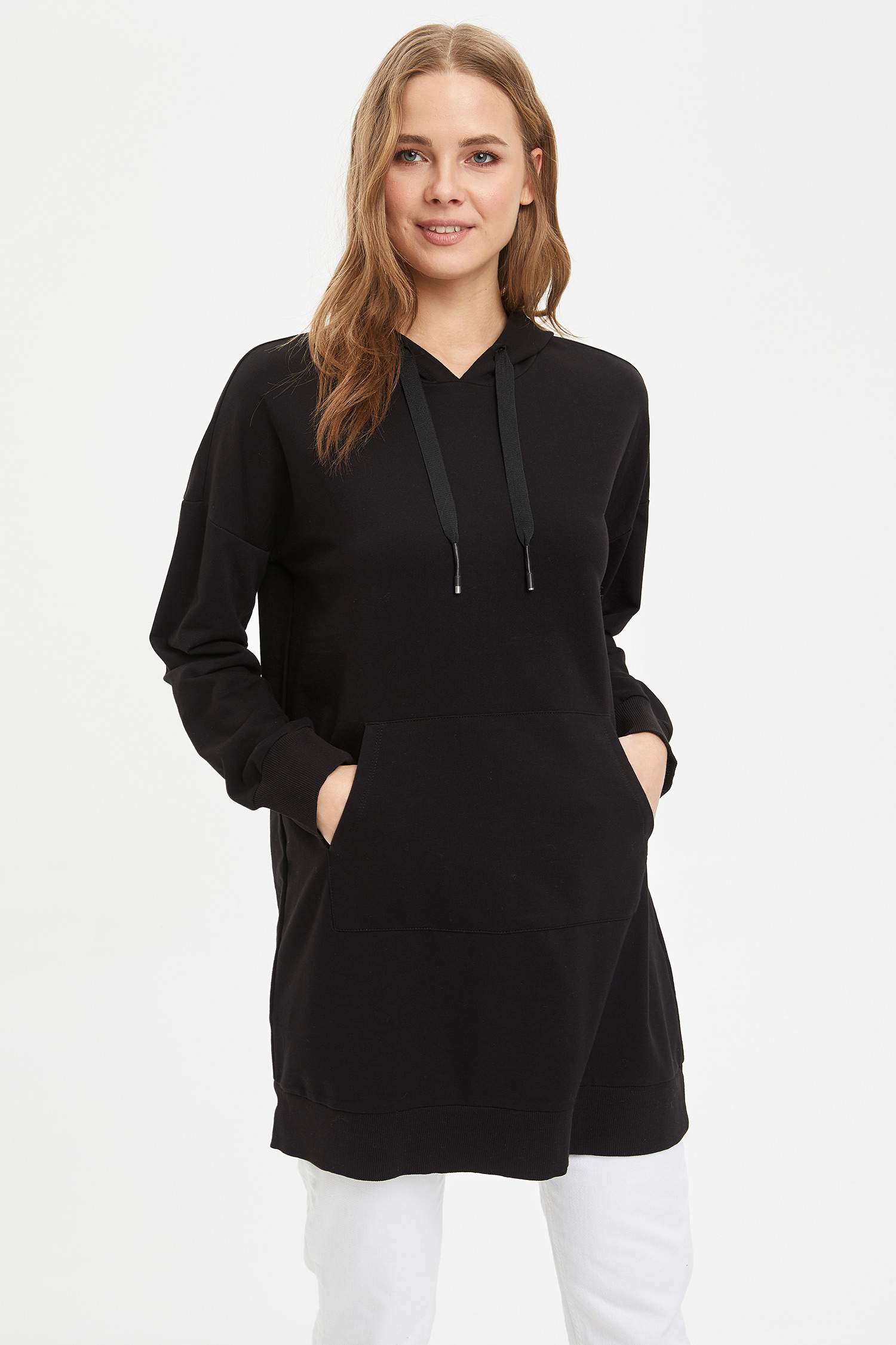 Relax Fit Kapüşonlu Kanguru Cepli Sweat Tunik