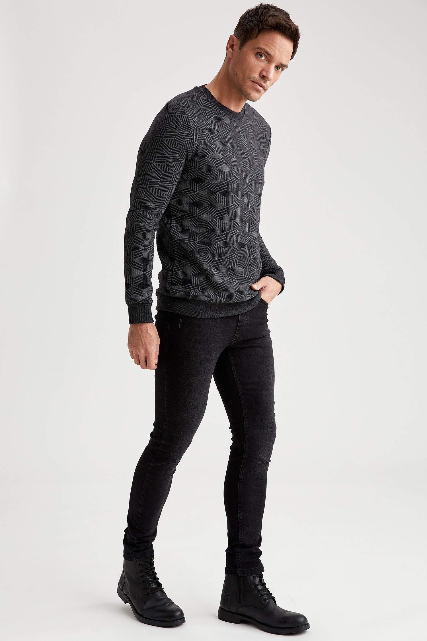 Regular Fit Bisiklet Yaka Geri Dönüşümlü Pamuklu Uzun Kollu Sweatshirt