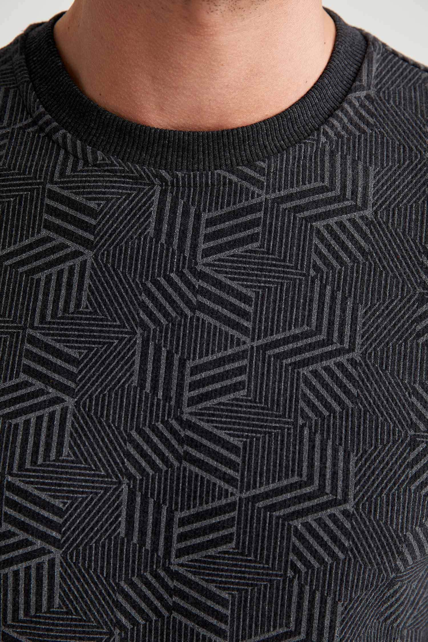 Regular Fit Bisiklet Yaka Geri Dönüşümlü Pamuklu Uzun Kollu Sweatshirt