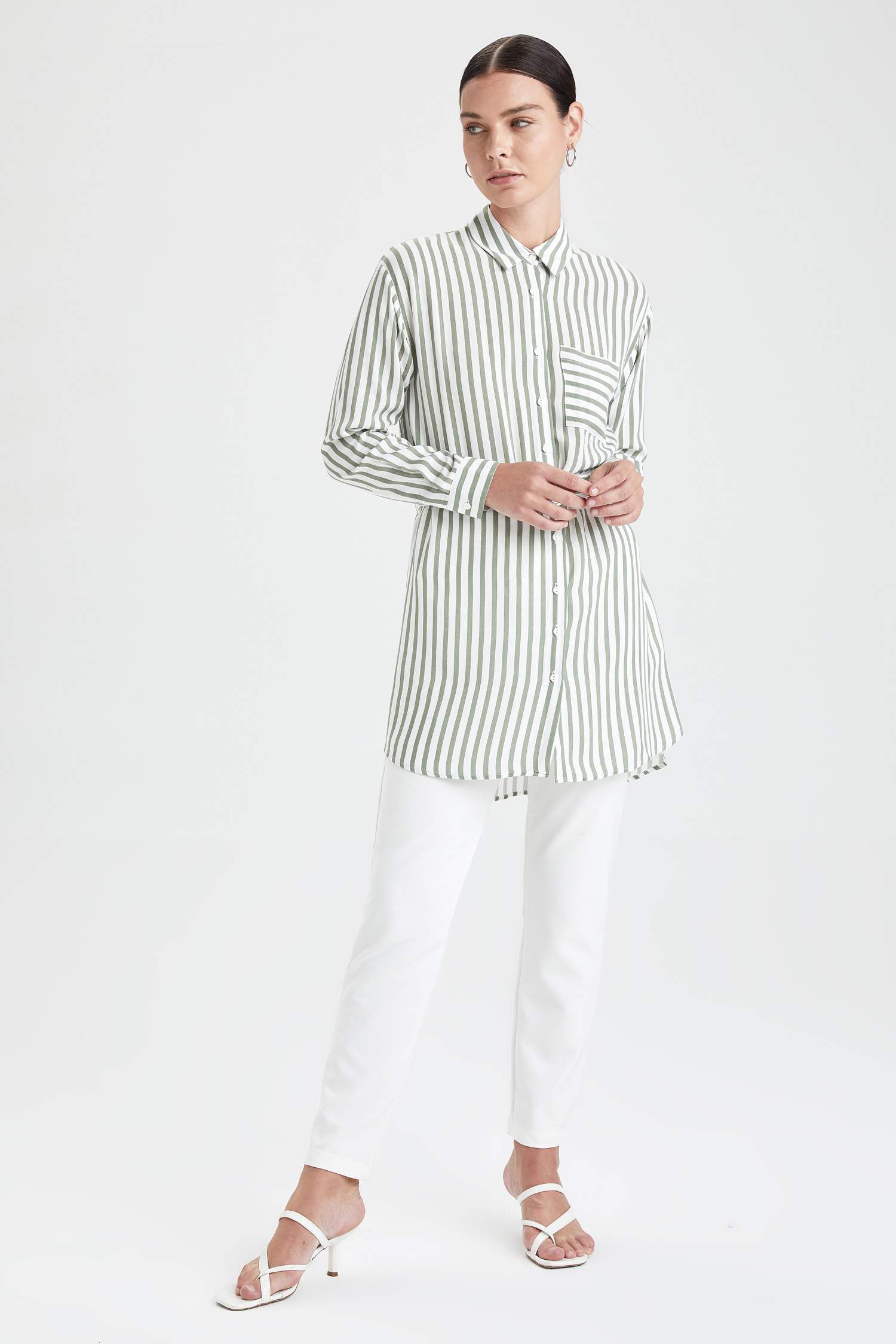 Relax Fit Çizgili Beli Kuşaklı Tunik