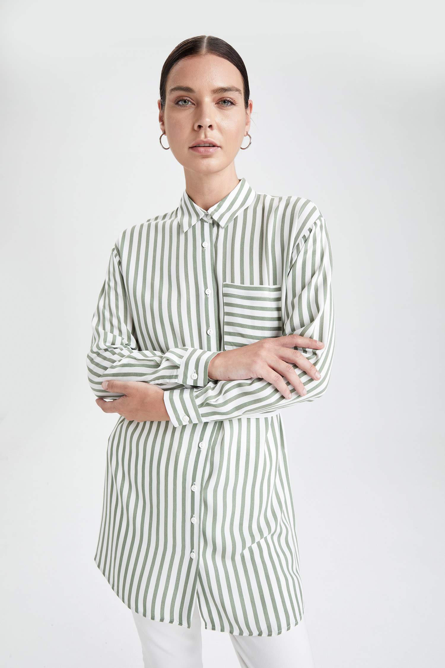 Relax Fit Çizgili Beli Kuşaklı Tunik