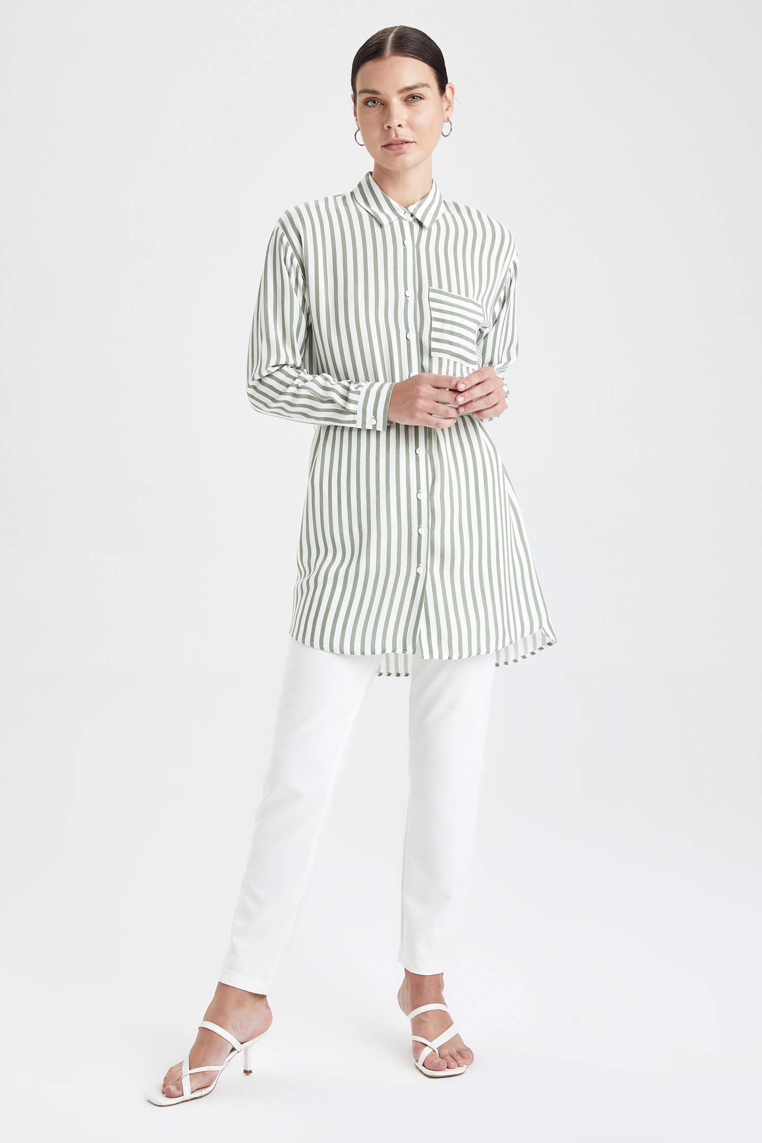 Relax Fit Çizgili Beli Kuşaklı Tunik